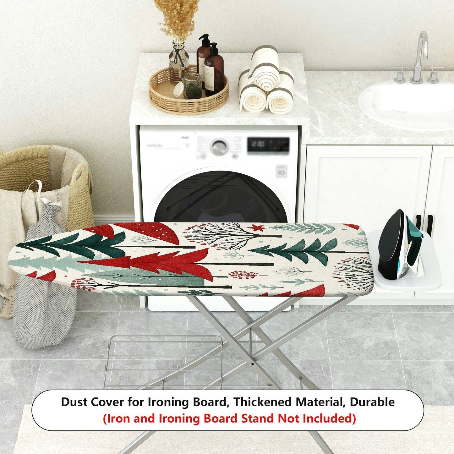 1-Piece Christmas Tree Winter Forest Red Green  Ironing Board Cover, Universal Size, Without Board