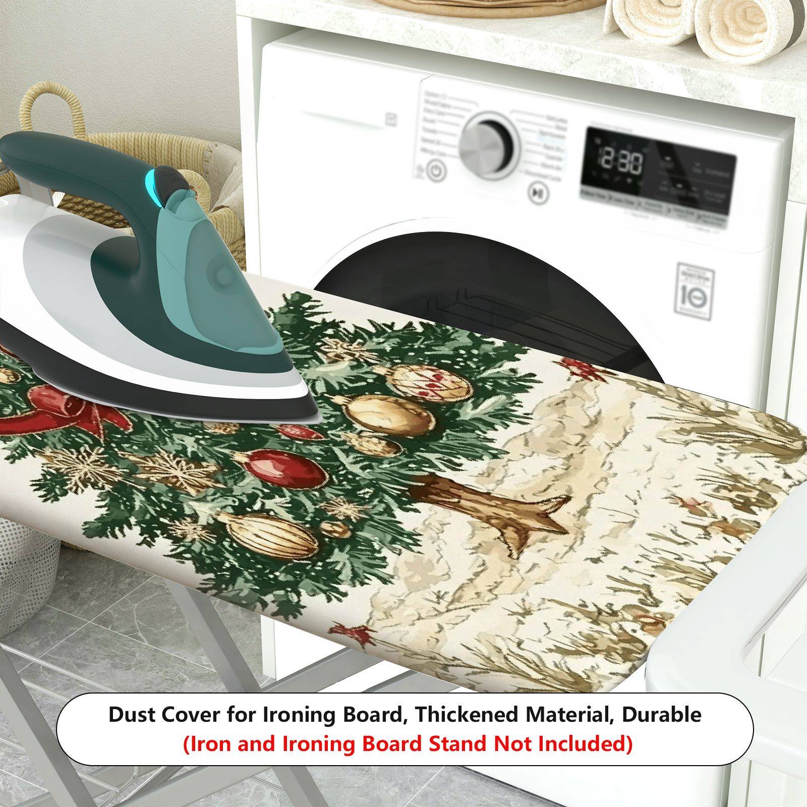 1-Piece Christmas Tree Red Bow Green Ornament  Ironing Board Cover, Universal Size, Without Board