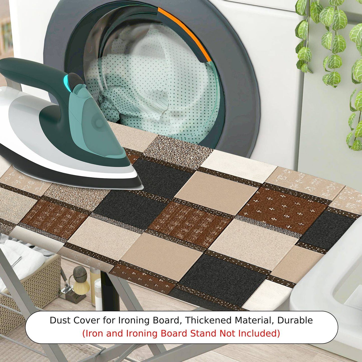 1-Piece Checkered Brown Black Beige  Ironing Board Cover, Universal Size, Without Board