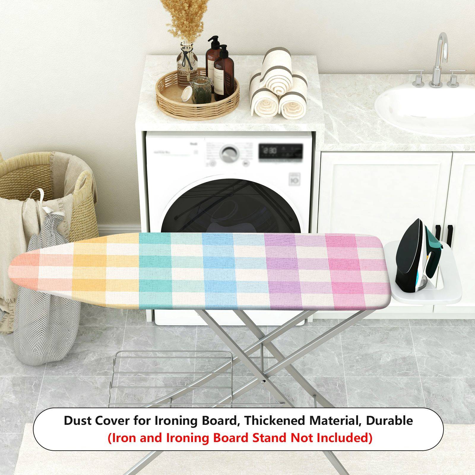 1-Piece Rainbow Plaid Colorful Checkered  Ironing Board Cover, Universal Size, Without Board