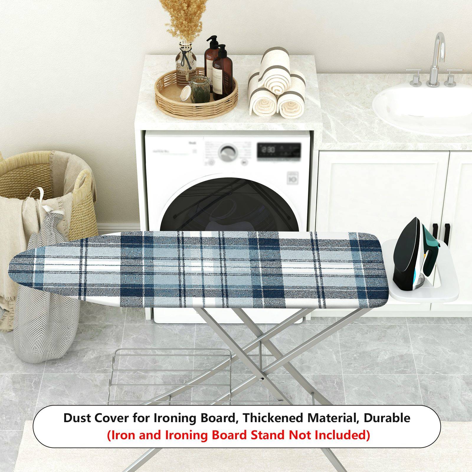1-Piece Plaid Pattern Blue White  Ironing Board Cover, Universal Size, Without Board
