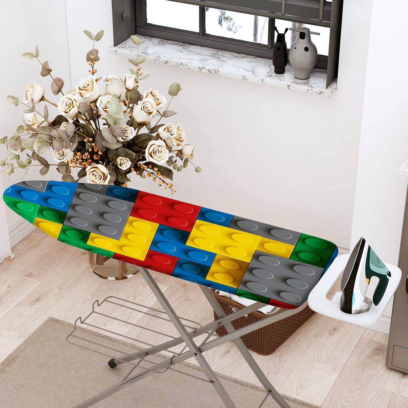 1-Piece Colorful Block Pattern Fun Bright  Ironing Board Cover, Universal Size, Without Board