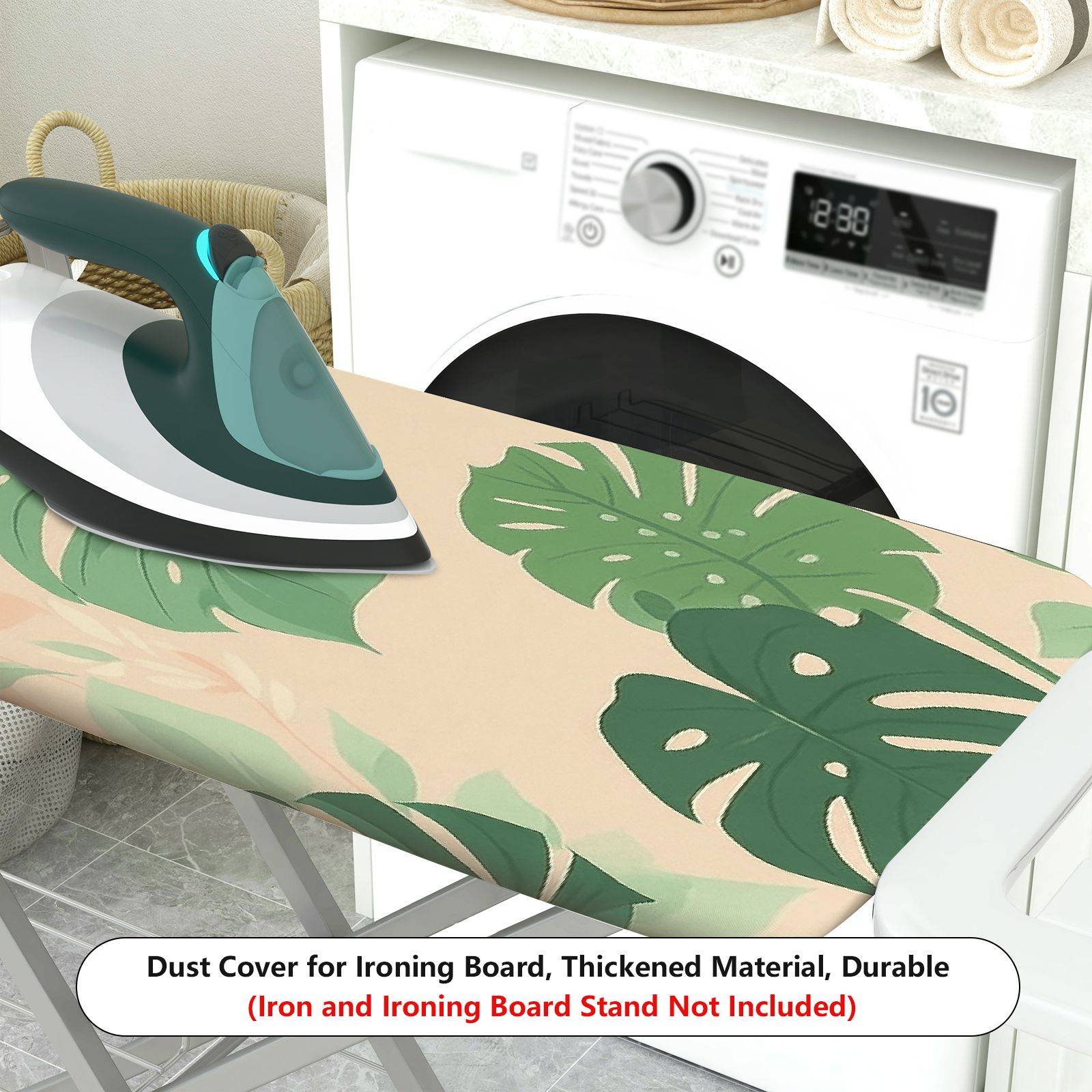 1-Piece Tropical Leaf Pattern Green Beige  Ironing Board Cover, Universal Size, Without Board