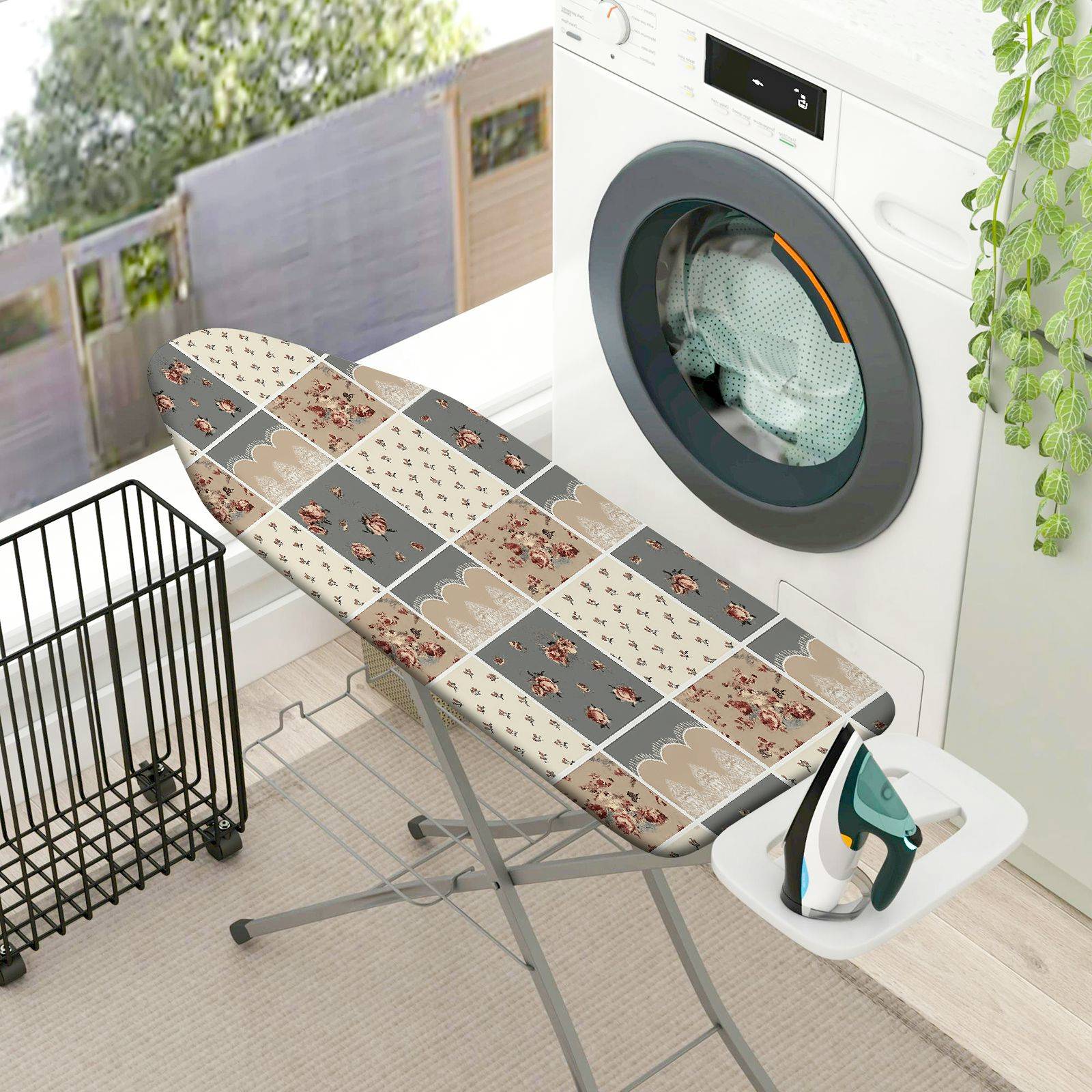 1-Piece Floral Patchwork Beige Grey  Ironing Board Cover, Universal Size, Without Board