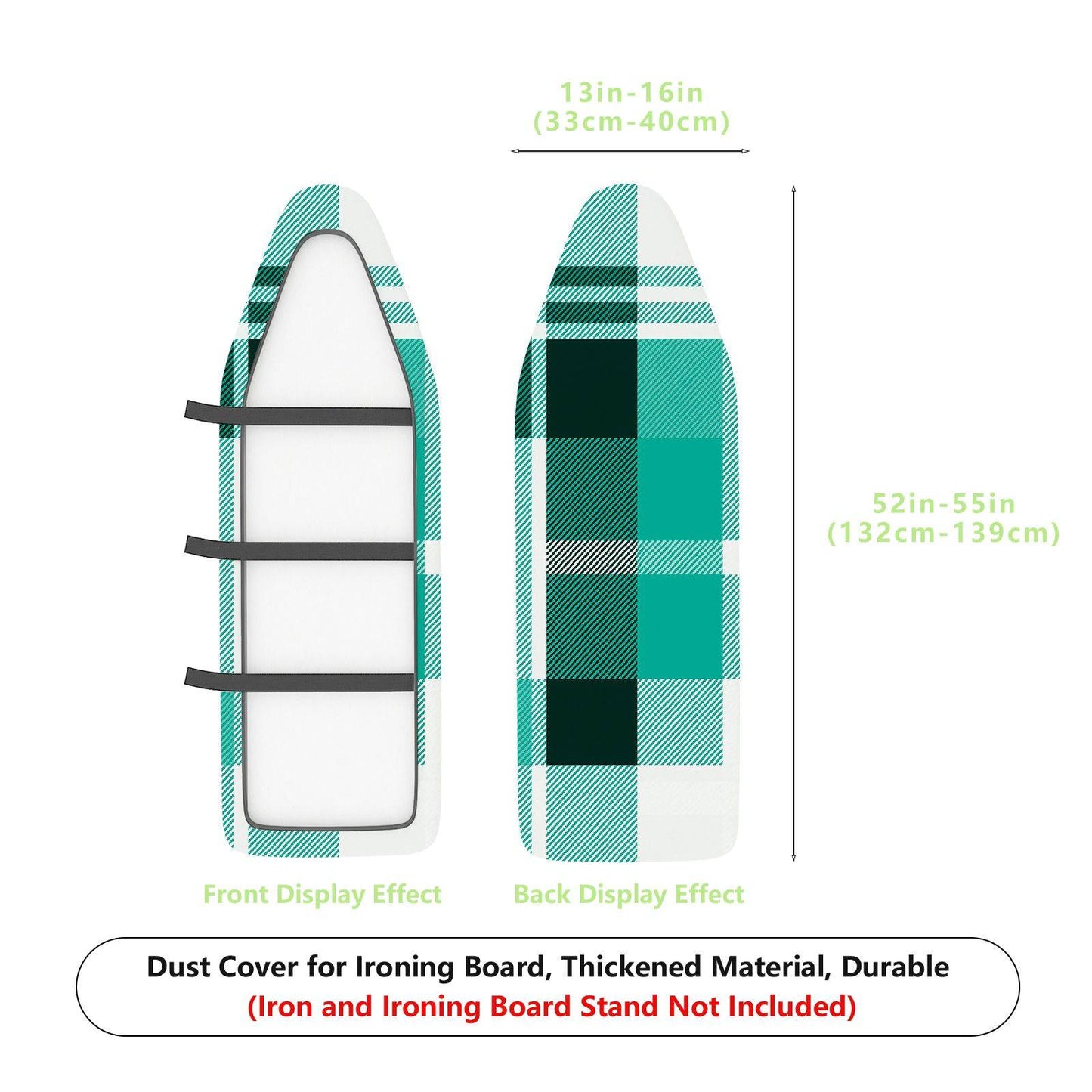 1-Piece Plaid Green White  Ironing Board Cover, Universal Size, Without Board