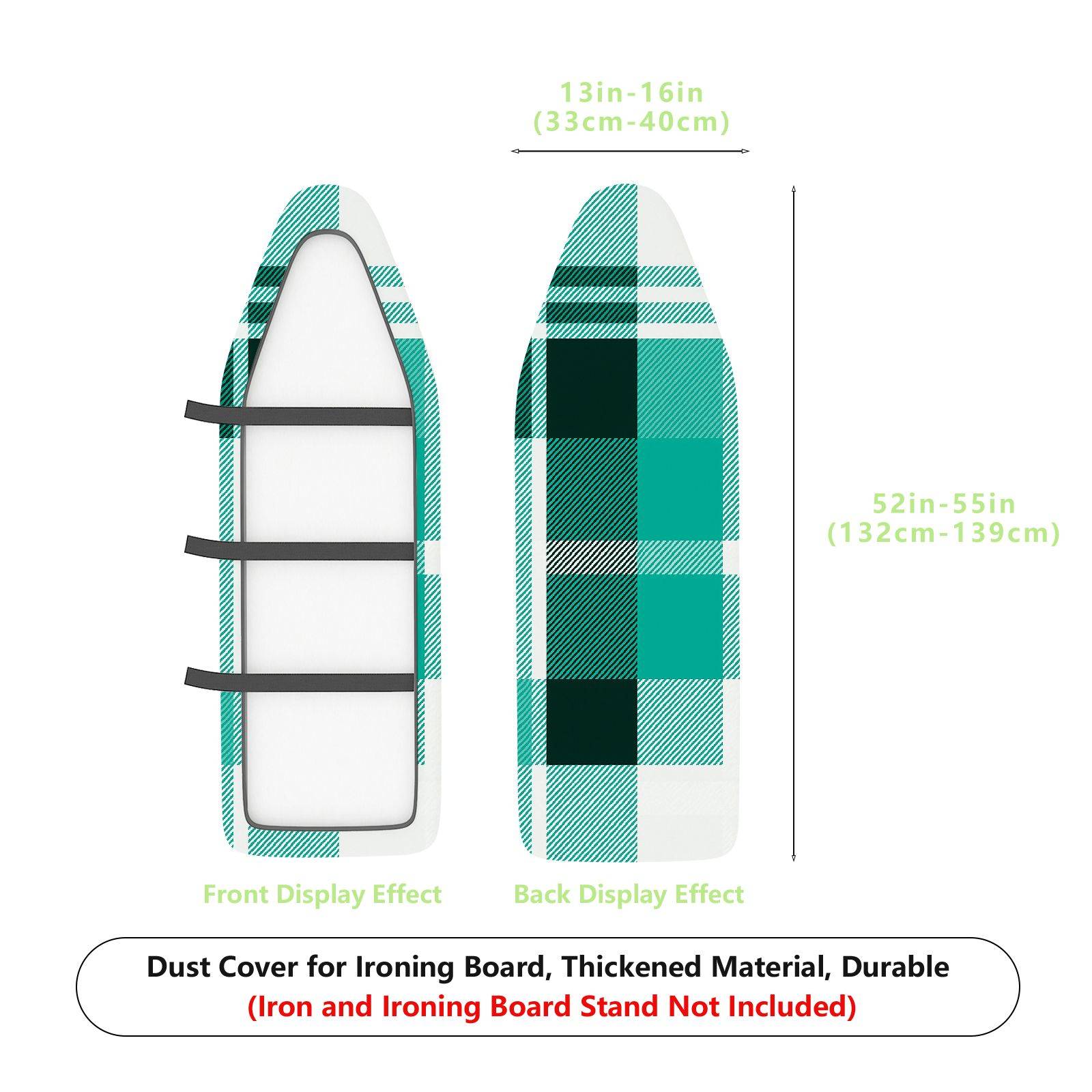 1-Piece Plaid Green White  Ironing Board Cover, Universal Size, Without Board