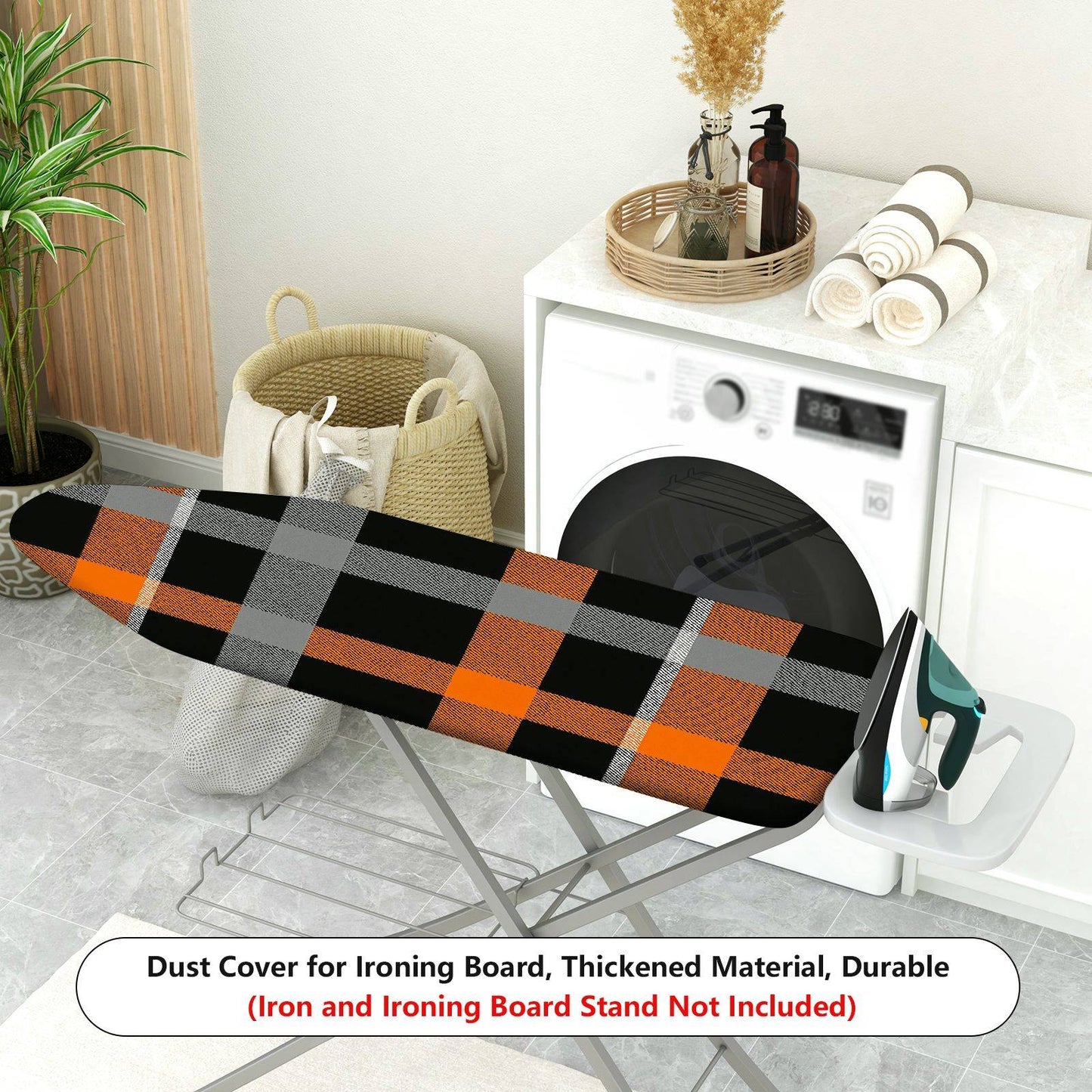 1-Piece Plaid Pattern Orange Black Grey  Ironing Board Cover, Universal Size, Without Board