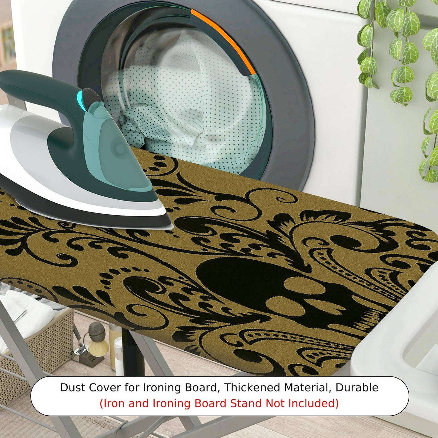 1-Piece Elegant Floral Black Beige  Ironing Board Cover, Universal Size, Without Board