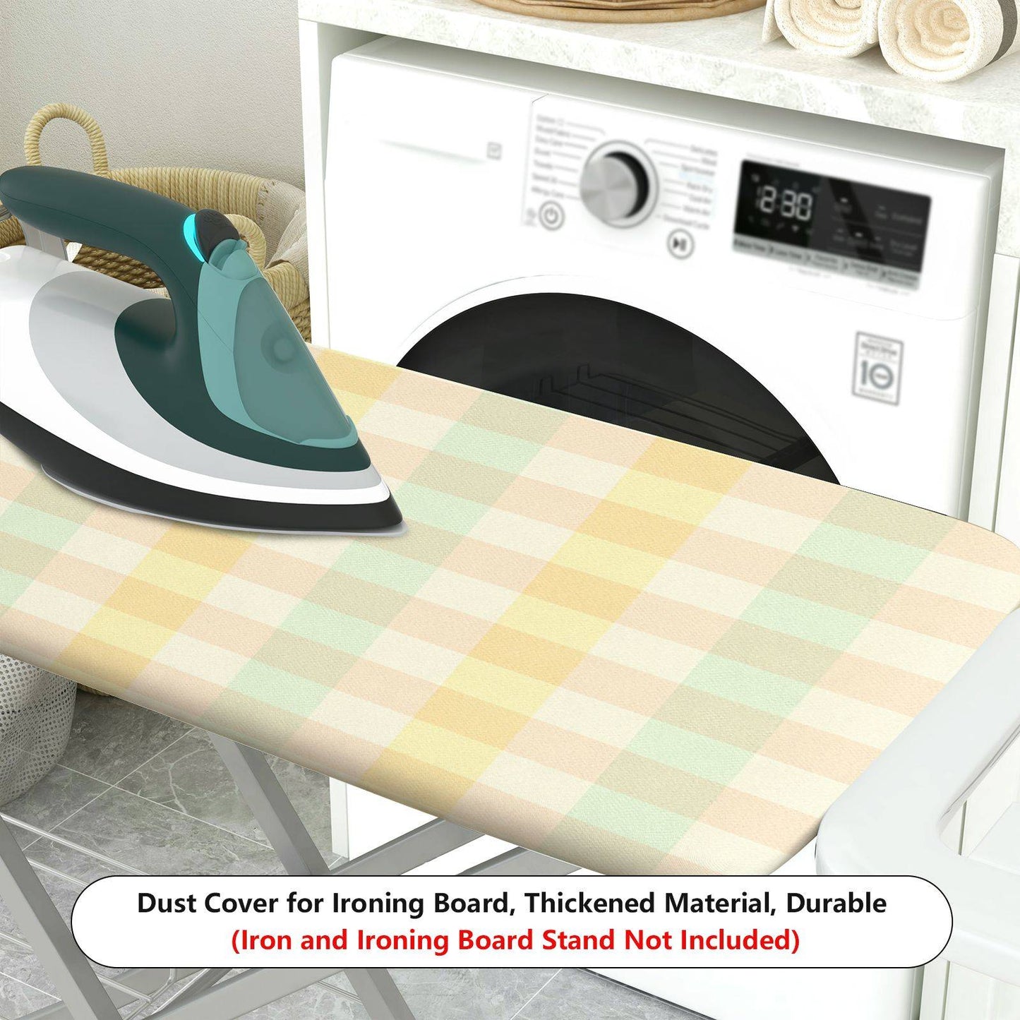 1-Piece Plaid Yellow Green Stripe  Ironing Board Cover, Universal Size, Without Board