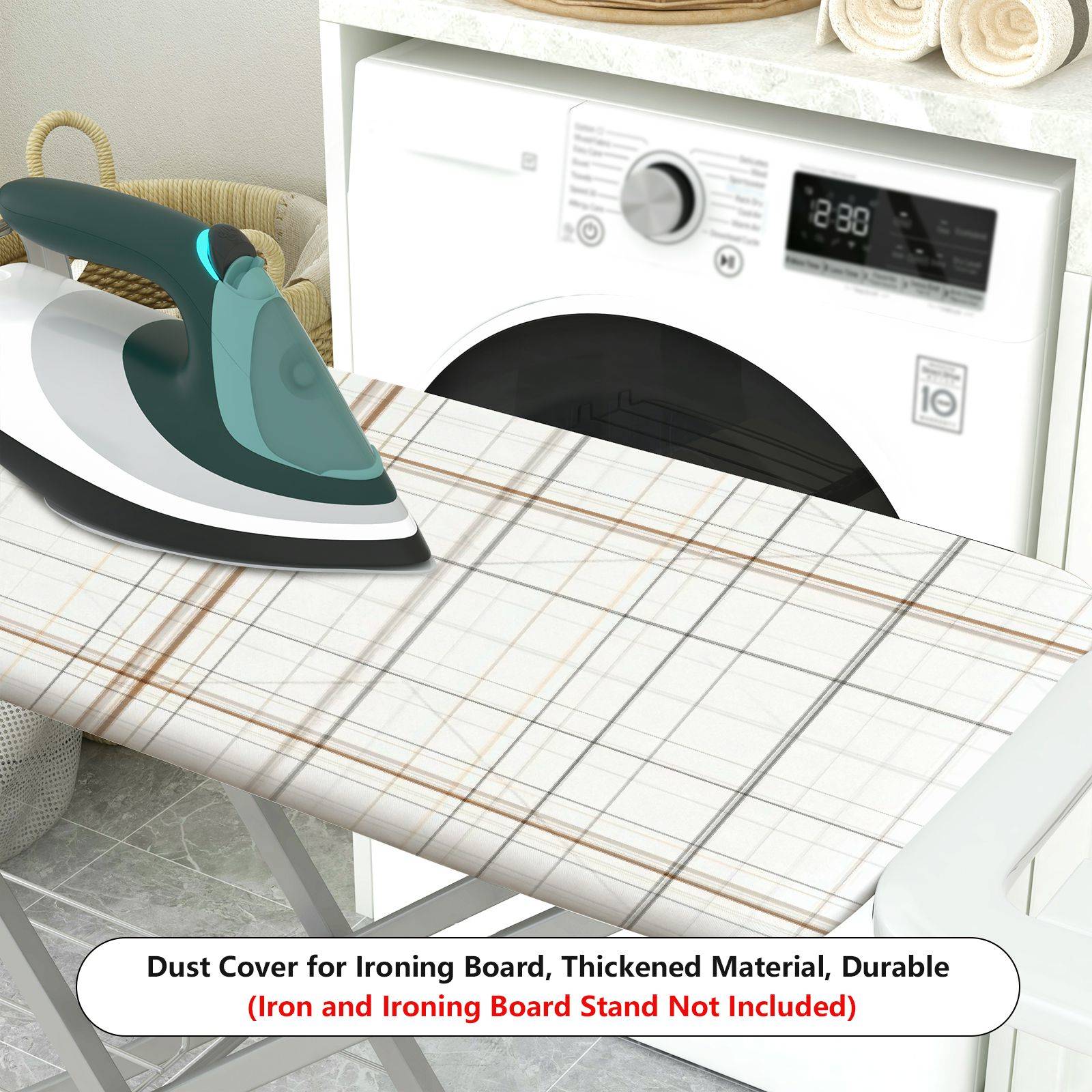 1-Piece Plaid Grid Pattern White Theme  Ironing Board Cover, Universal Size, Without Board
