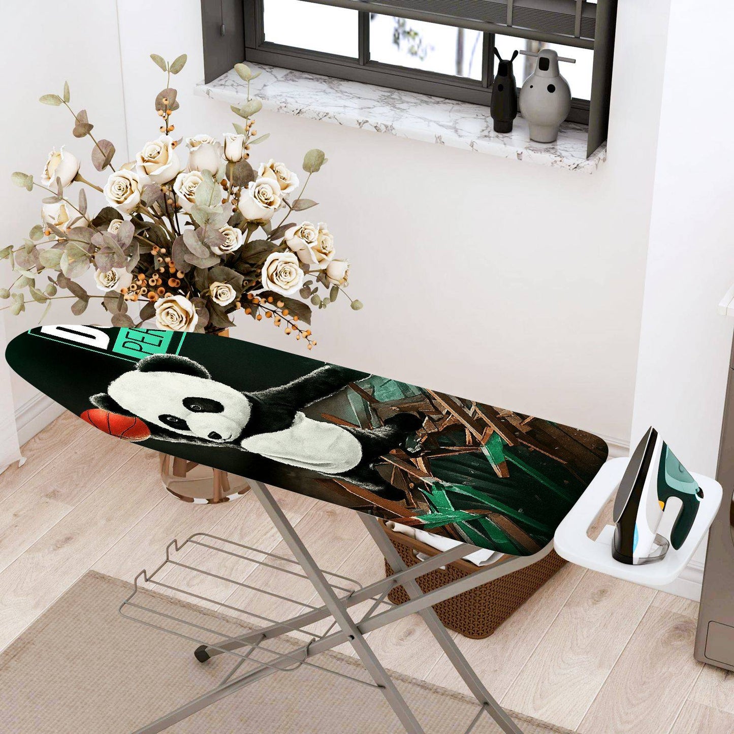 1-Piece Panda Basketball Fun  Ironing Board Cover, Universal Size, Without Board