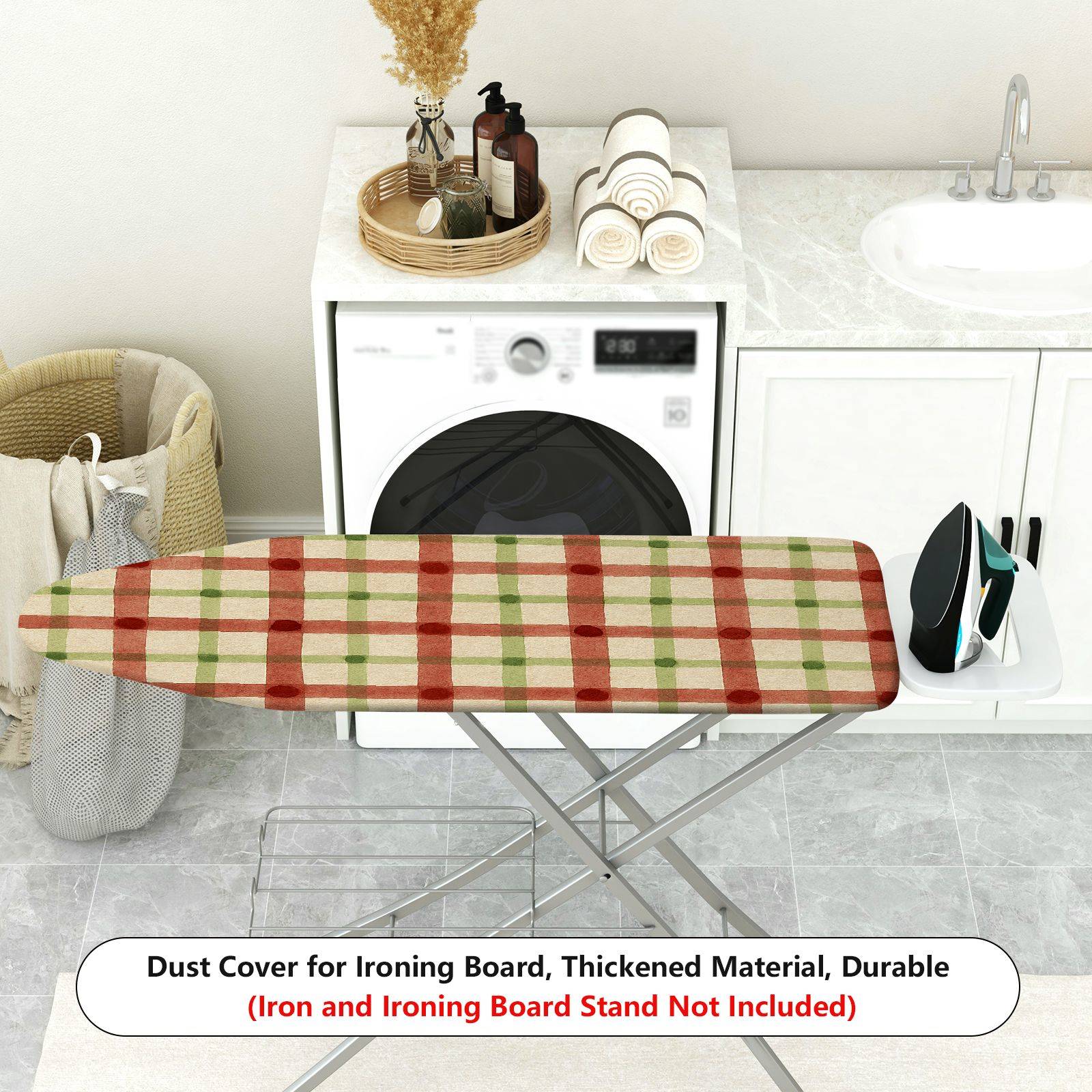1-Piece Plaid Red Green Checkered  Ironing Board Cover, Universal Size, Without Board