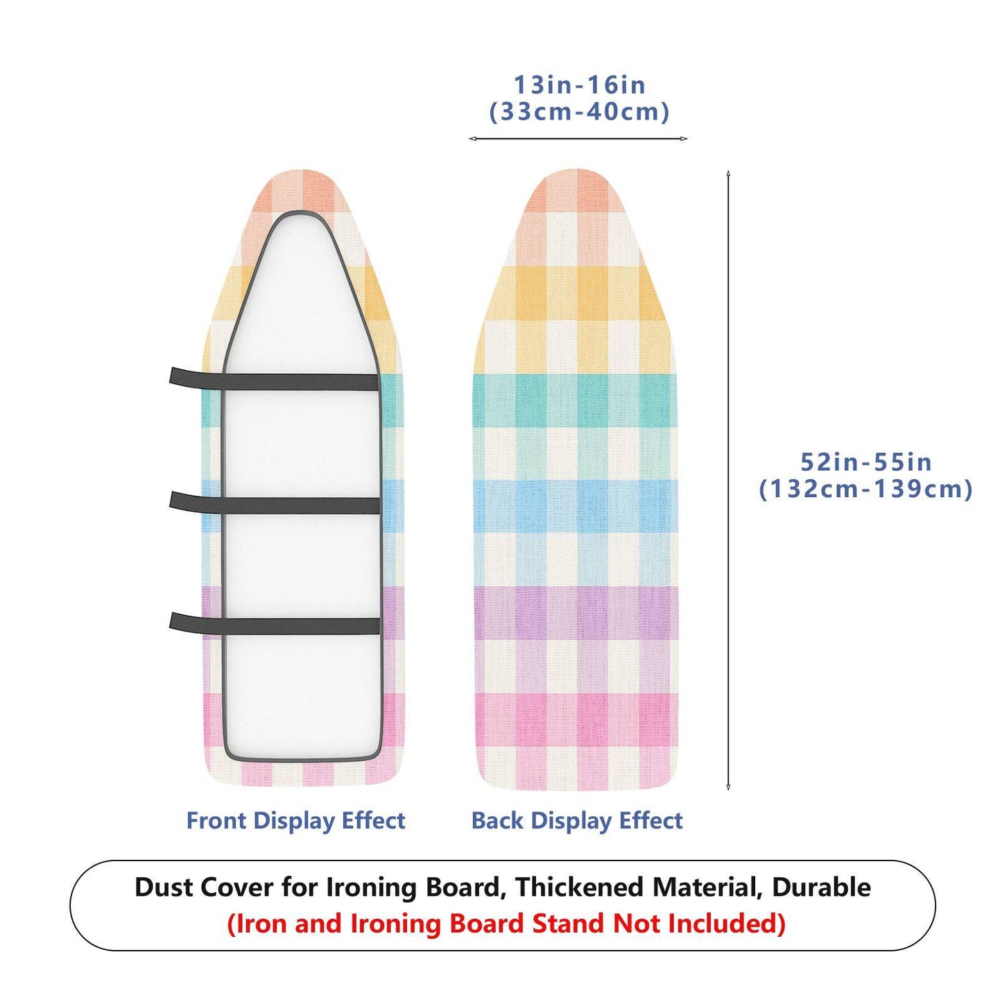 1-Piece Rainbow Plaid Colorful Checkered  Ironing Board Cover, Universal Size, Without Board