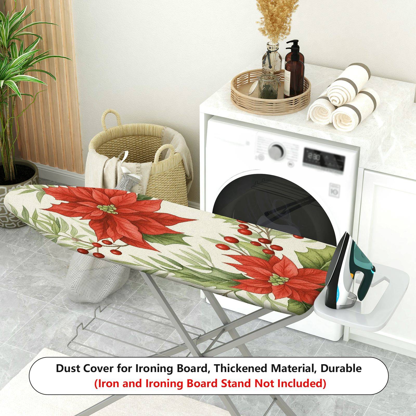1-Piece Christmas Poinsettia Red Berry  Ironing Board Cover, Universal Size, Without Board