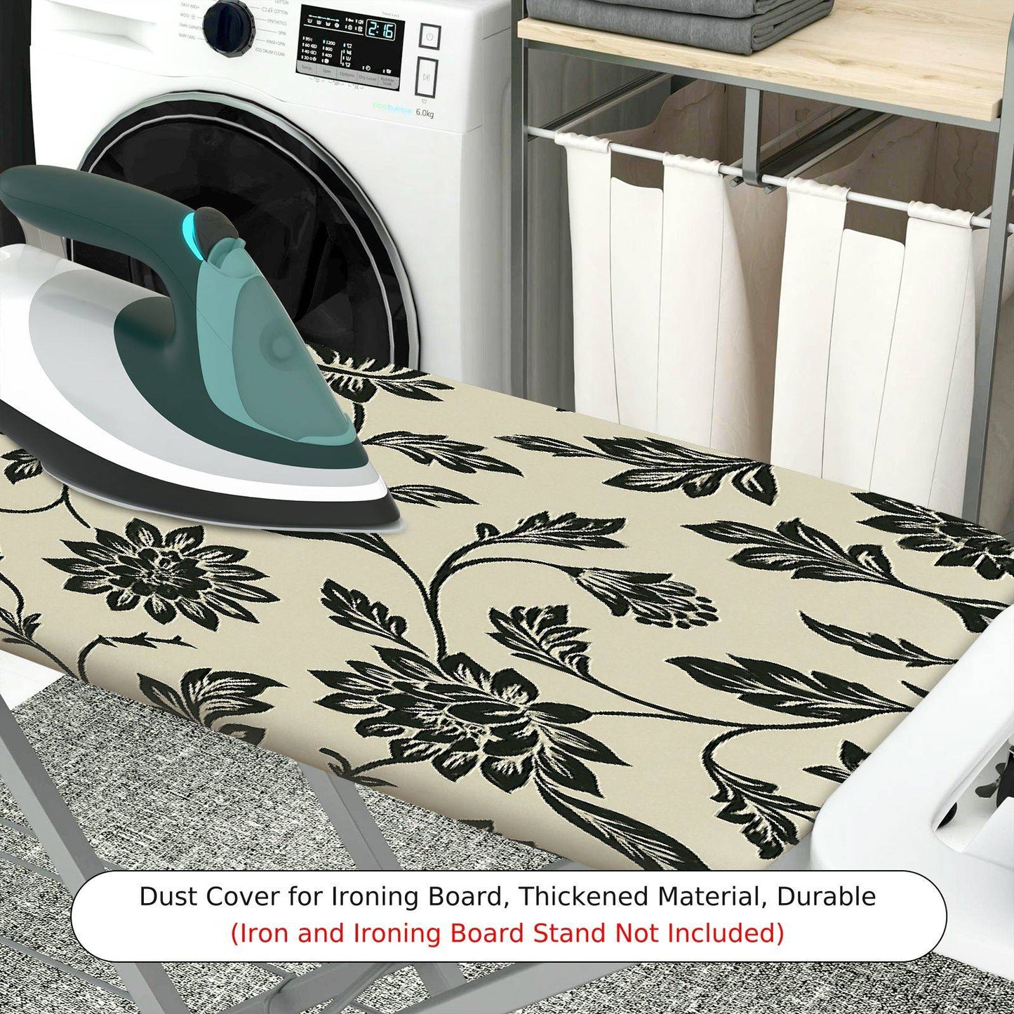 1-Piece Floral Pattern Black Beige  Ironing Board Cover, Universal Size, Without Board