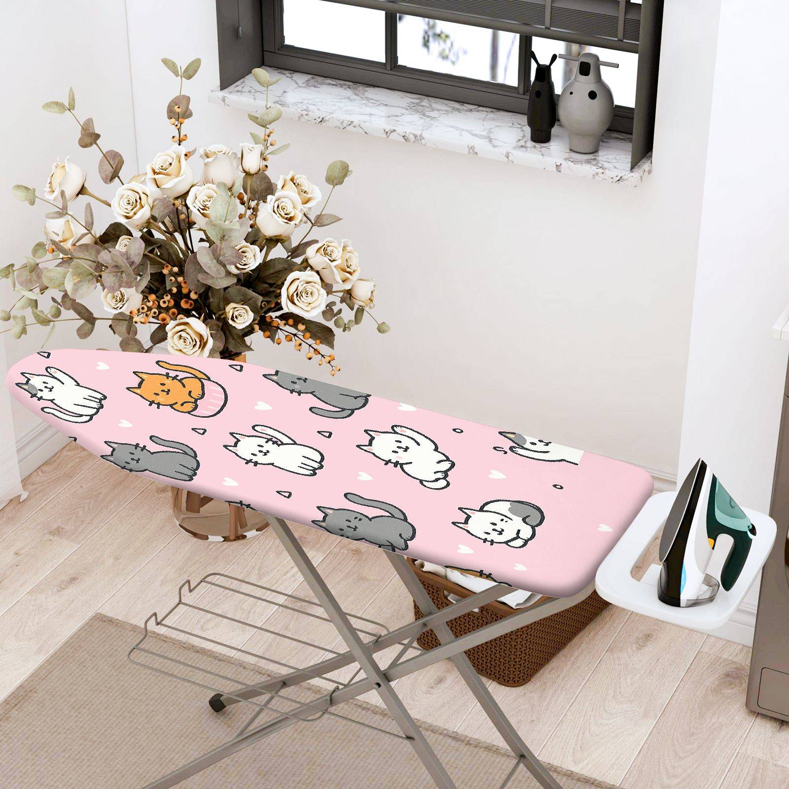 1-Piece Cute Cat Heart Pink  Ironing Board Cover, Universal Size, Without Board