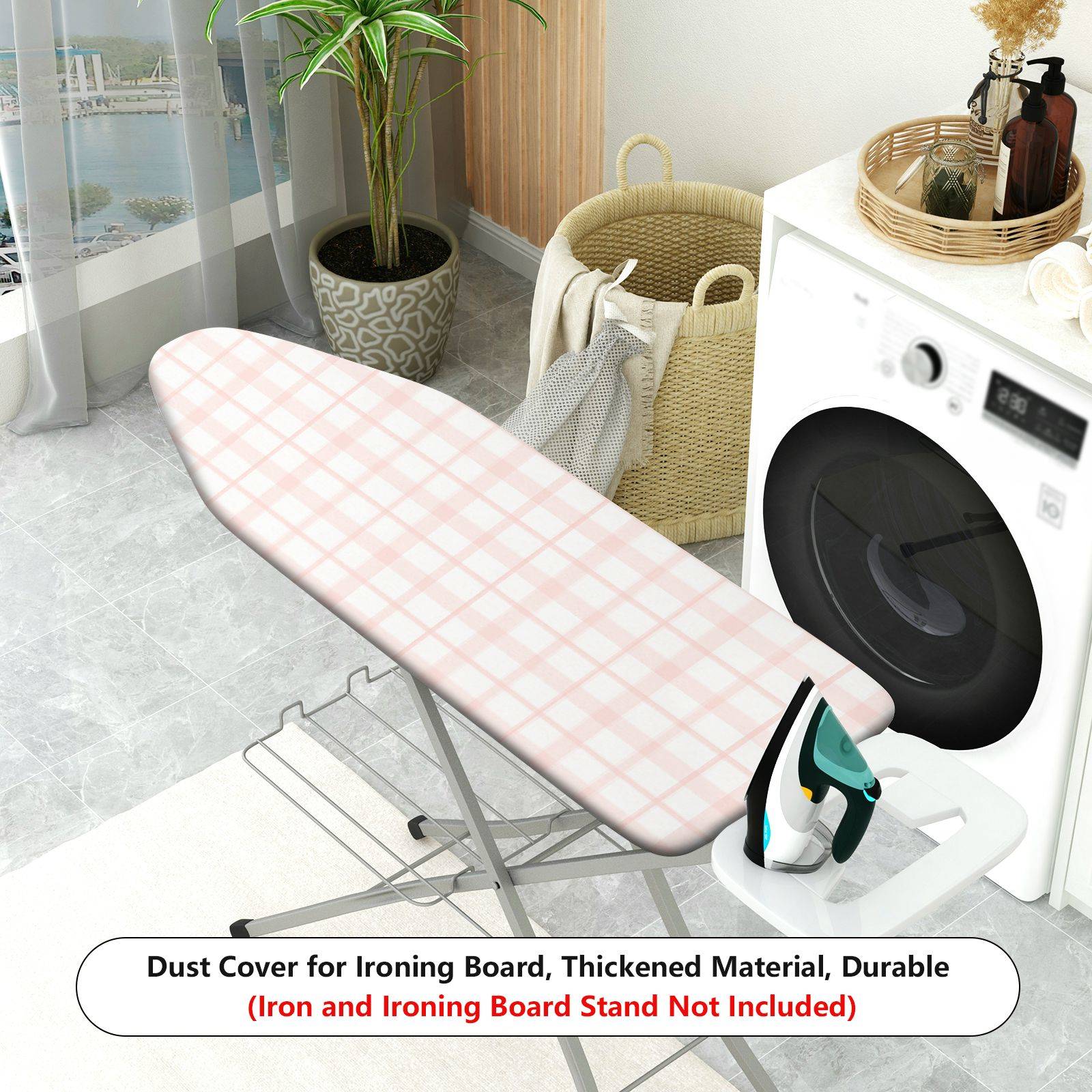 1-Piece Plaid Pink White Check Pattern  Ironing Board Cover, Universal Size, Without Board
