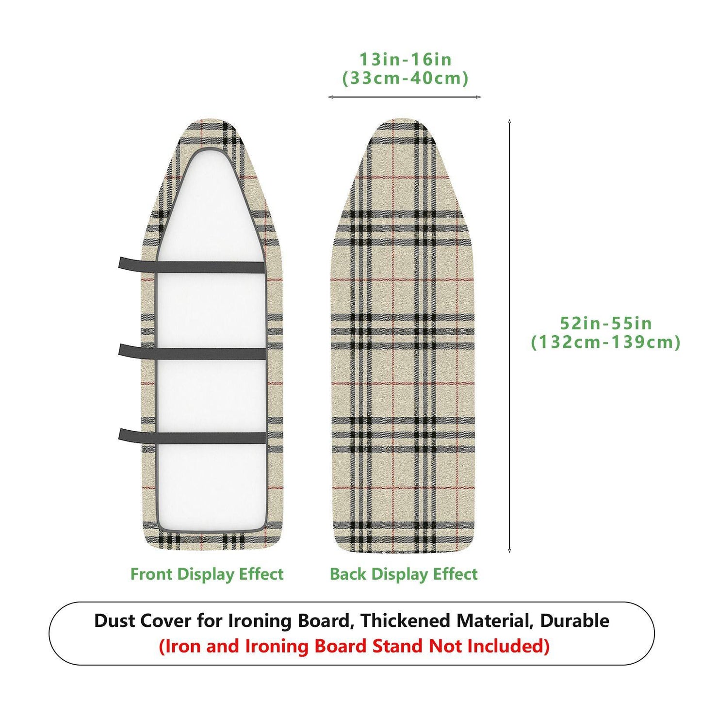 1-Piece Plaid Checkered Beige  Ironing Board Cover, Universal Size, Without Board