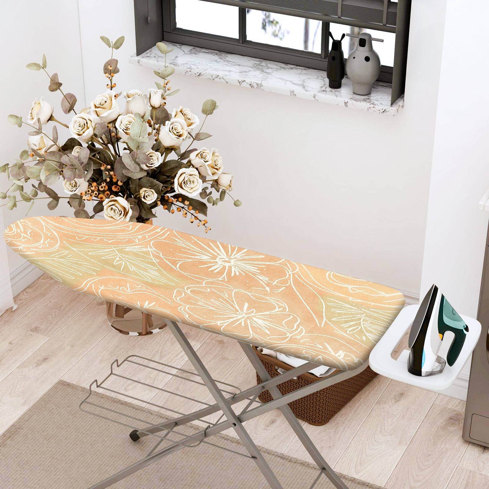 1-Piece Floral Pattern Beige  Ironing Board Cover, Universal Size, Without Board