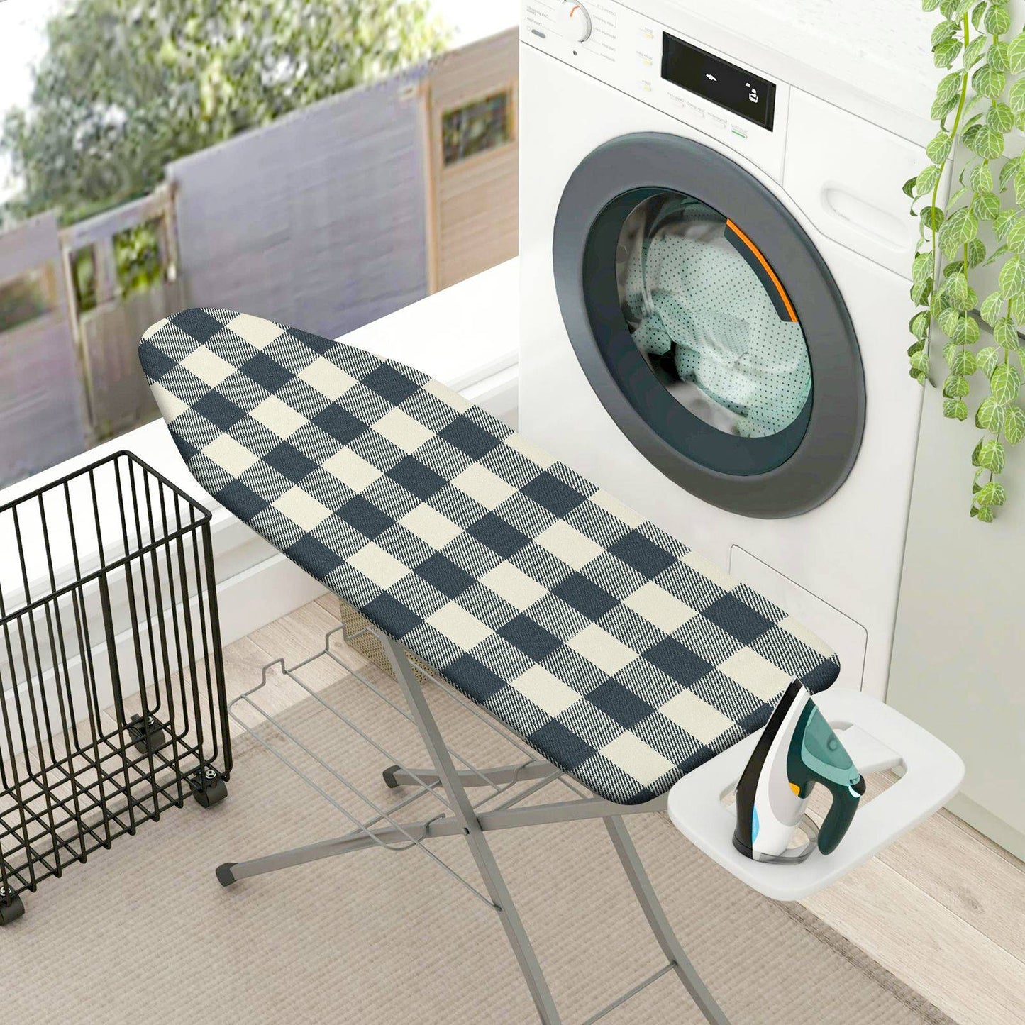 1-Piece Plaid Checkered Black  Ironing Board Cover, Universal Size, Without Board
