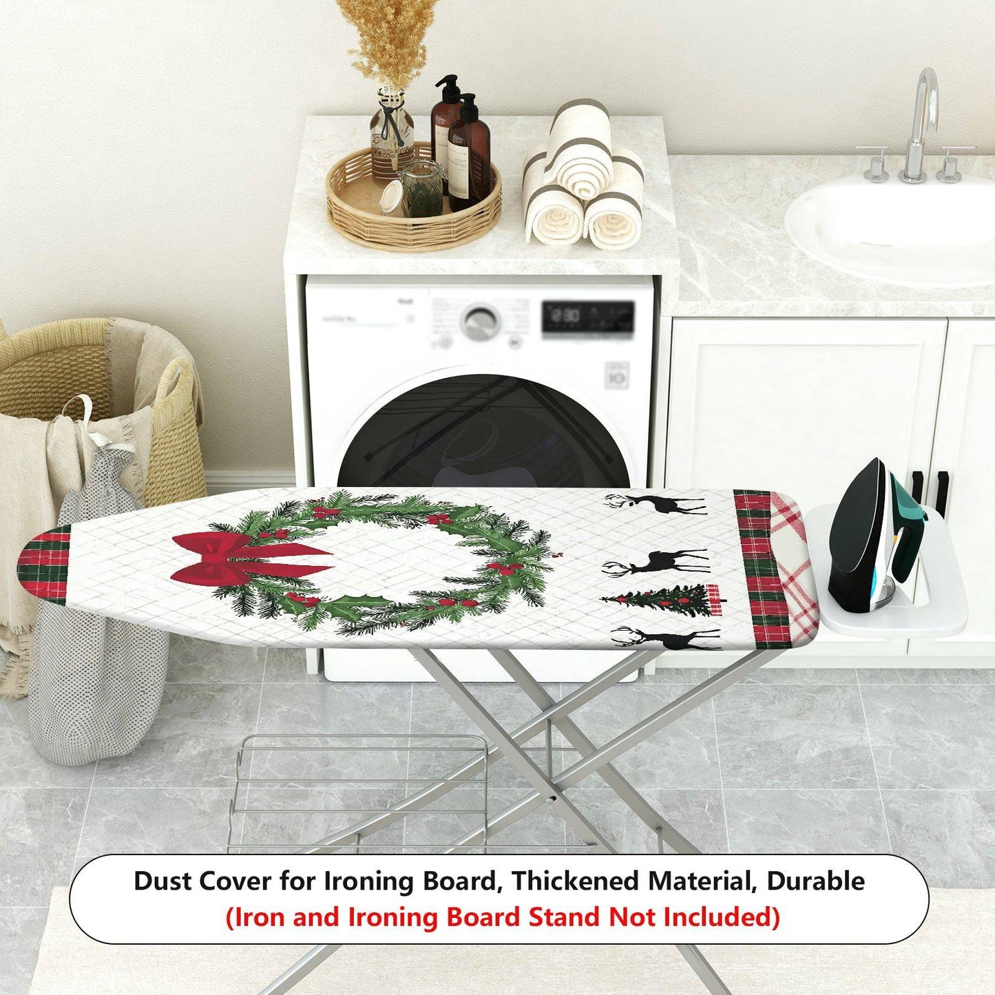 1-Piece Christmas Red Bow Deer  Ironing Board Cover, Universal Size, Without Board