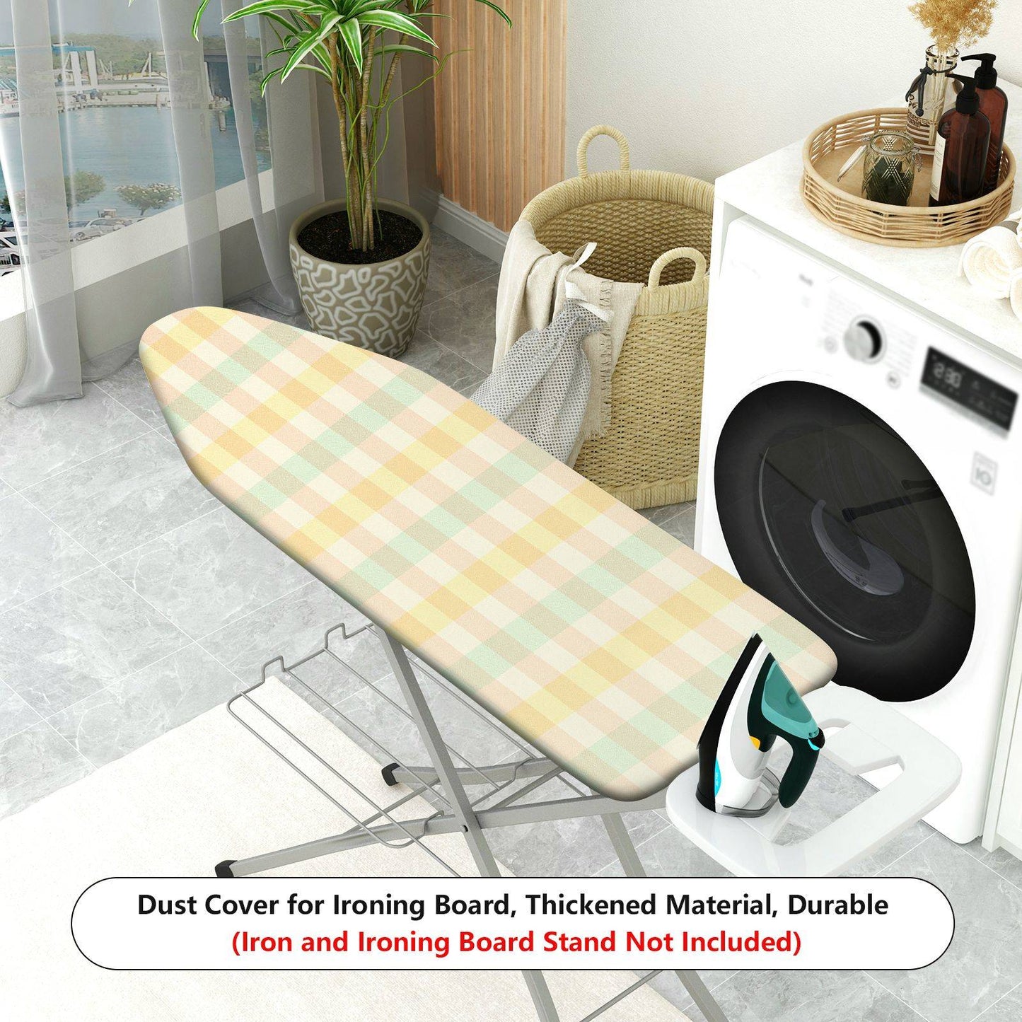 1-Piece Plaid Yellow Green Stripe  Ironing Board Cover, Universal Size, Without Board