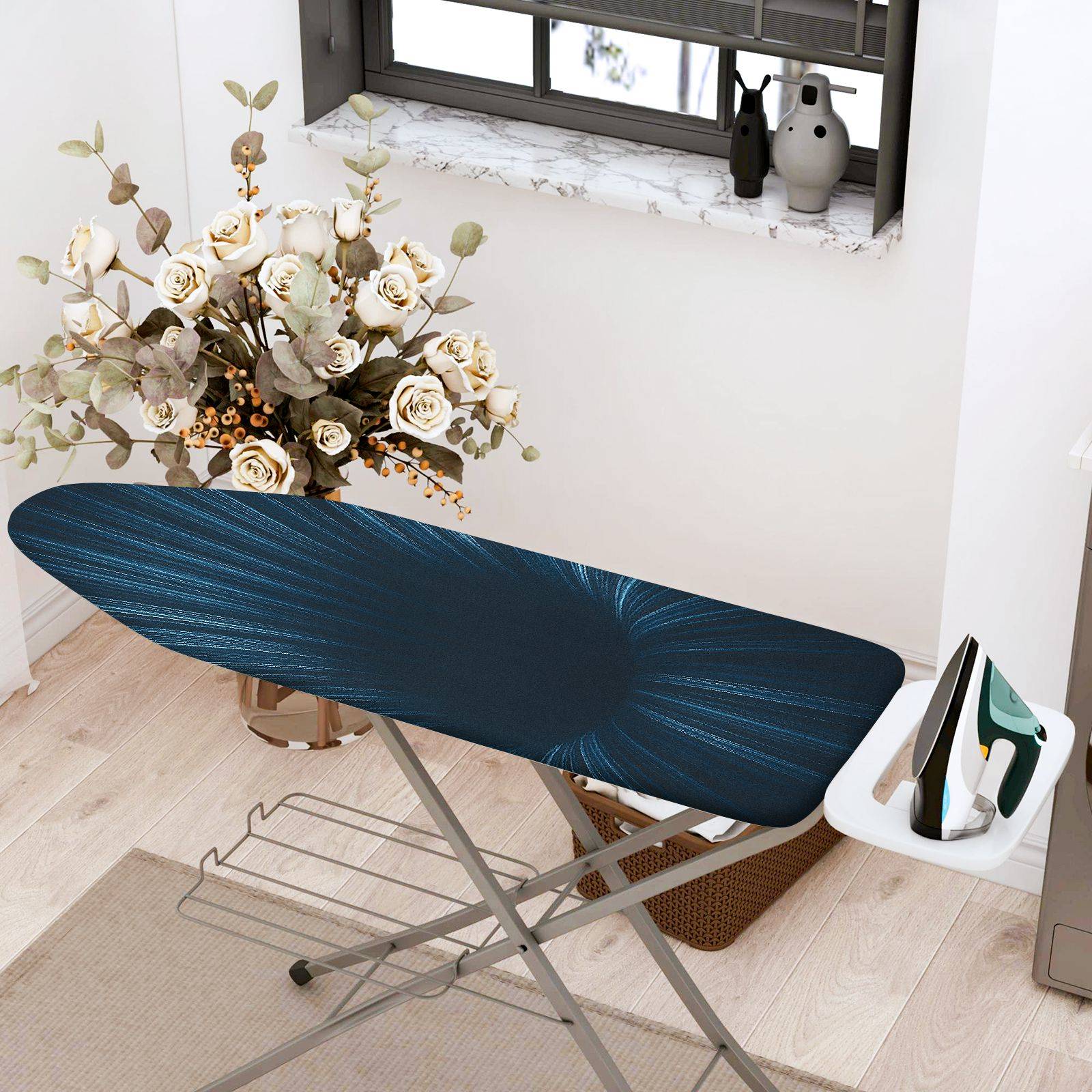1-Piece Abstract Blue Minimalist  Ironing Board Cover, Universal Size, Without Board