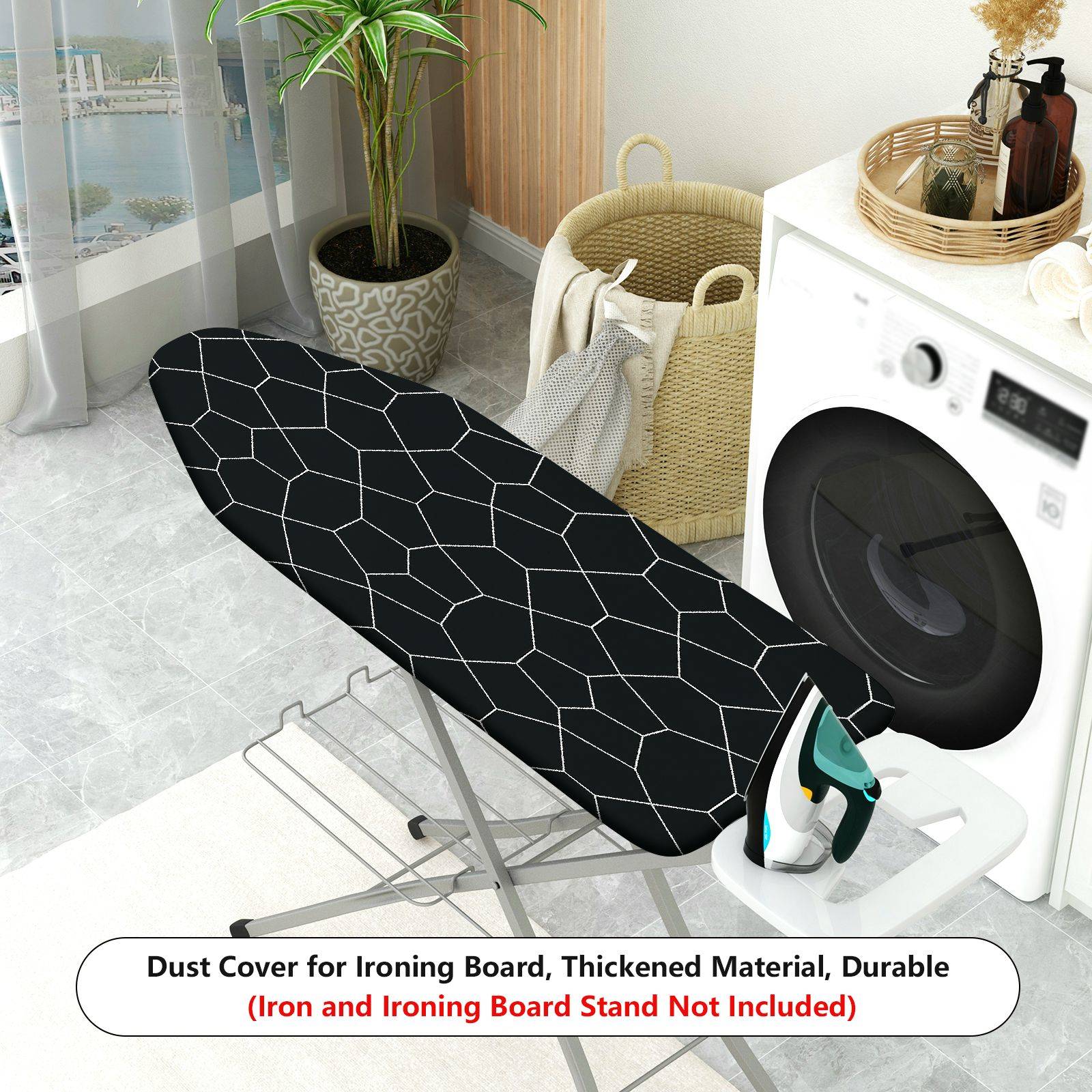 1-Piece Abstract Geometric Black  Ironing Board Cover, Universal Size, Without Board