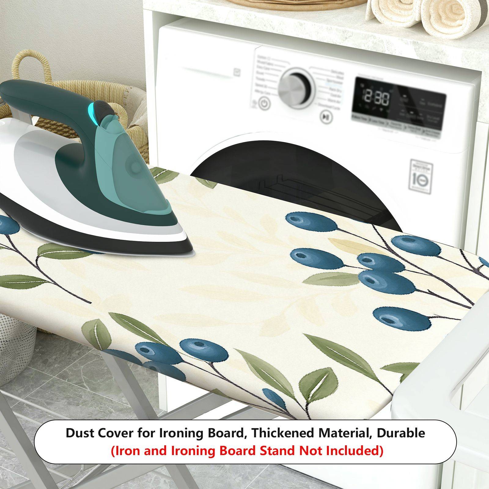 1-Piece Blueberry Leaf Pattern Floral Fruit  Ironing Board Cover, Universal Size, Without Board