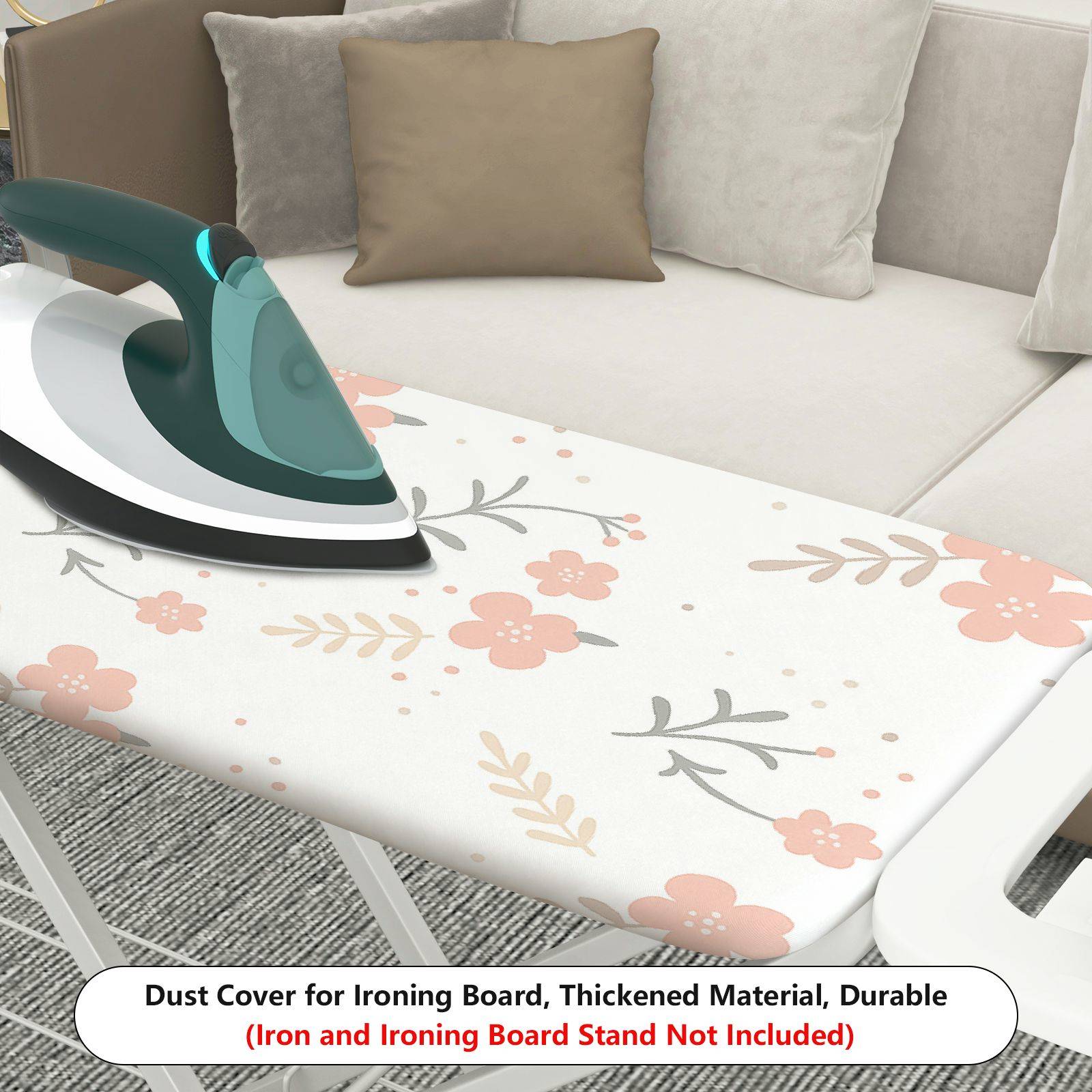 1-Piece Floral Pattern Pink Flower Beige Leaf  Ironing Board Cover, Universal Size, Without Board