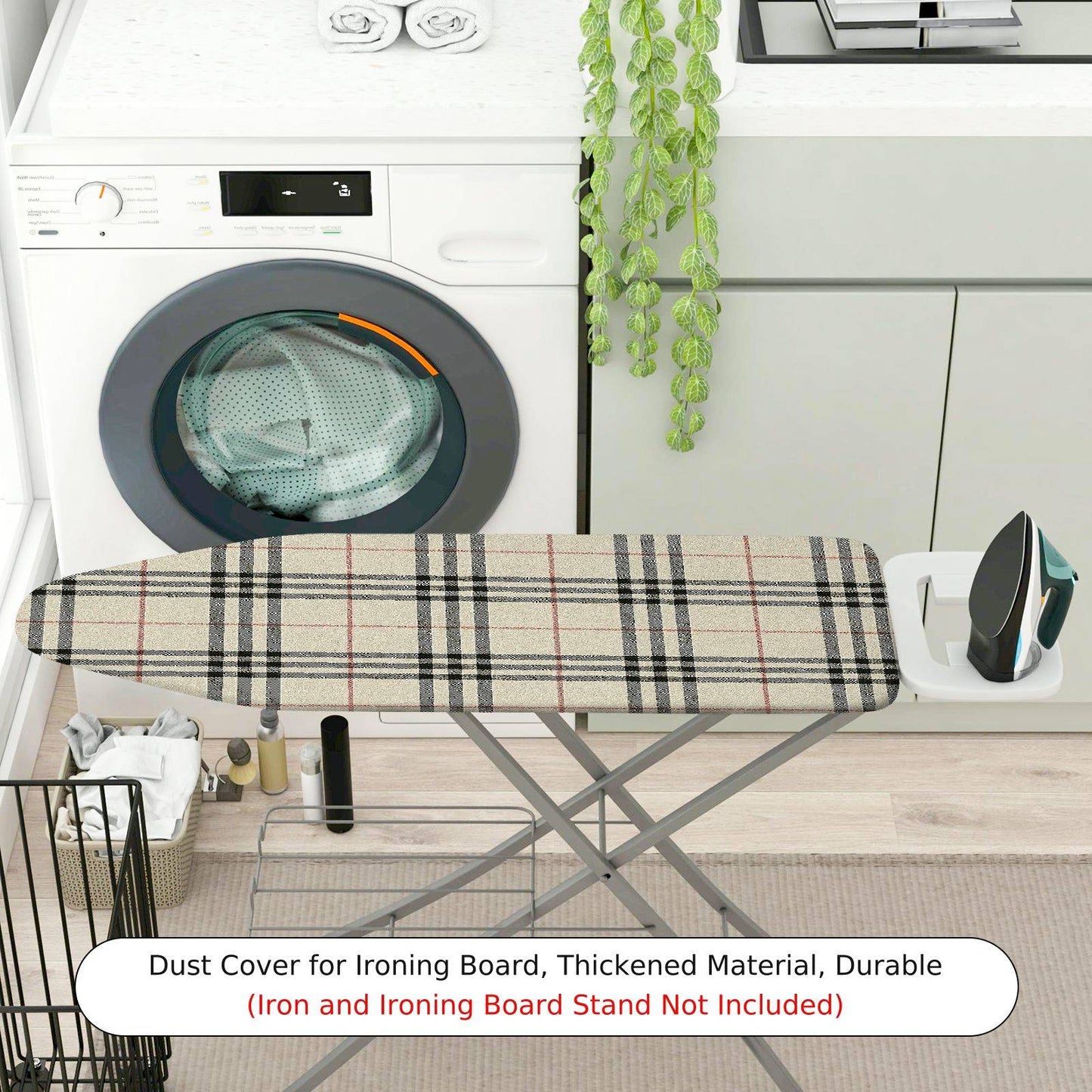 1-Piece Plaid Checkered Beige  Ironing Board Cover, Universal Size, Without Board