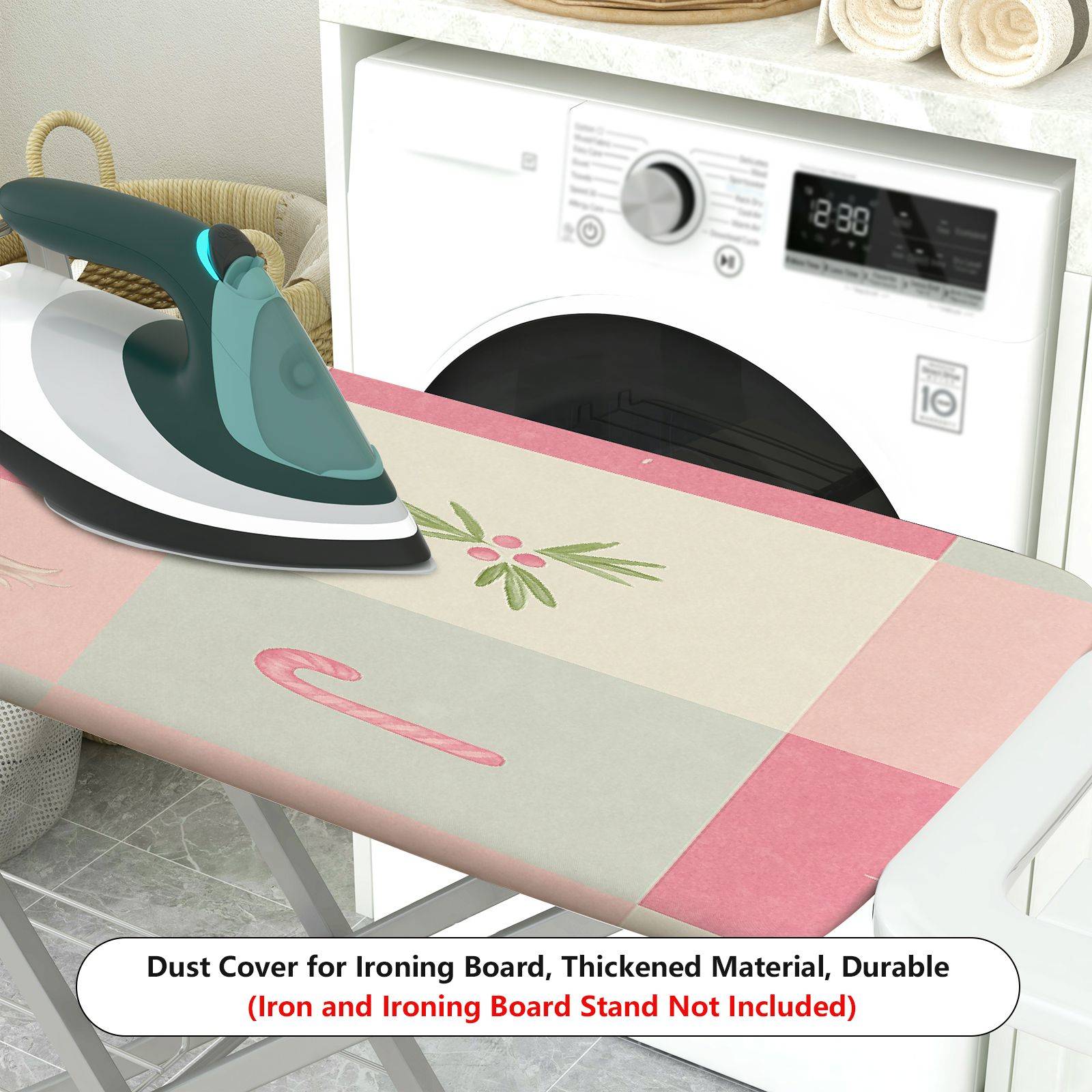 1-Piece Christmas Candy Cane Mistletoe Bow  Ironing Board Cover, Universal Size, Without Board