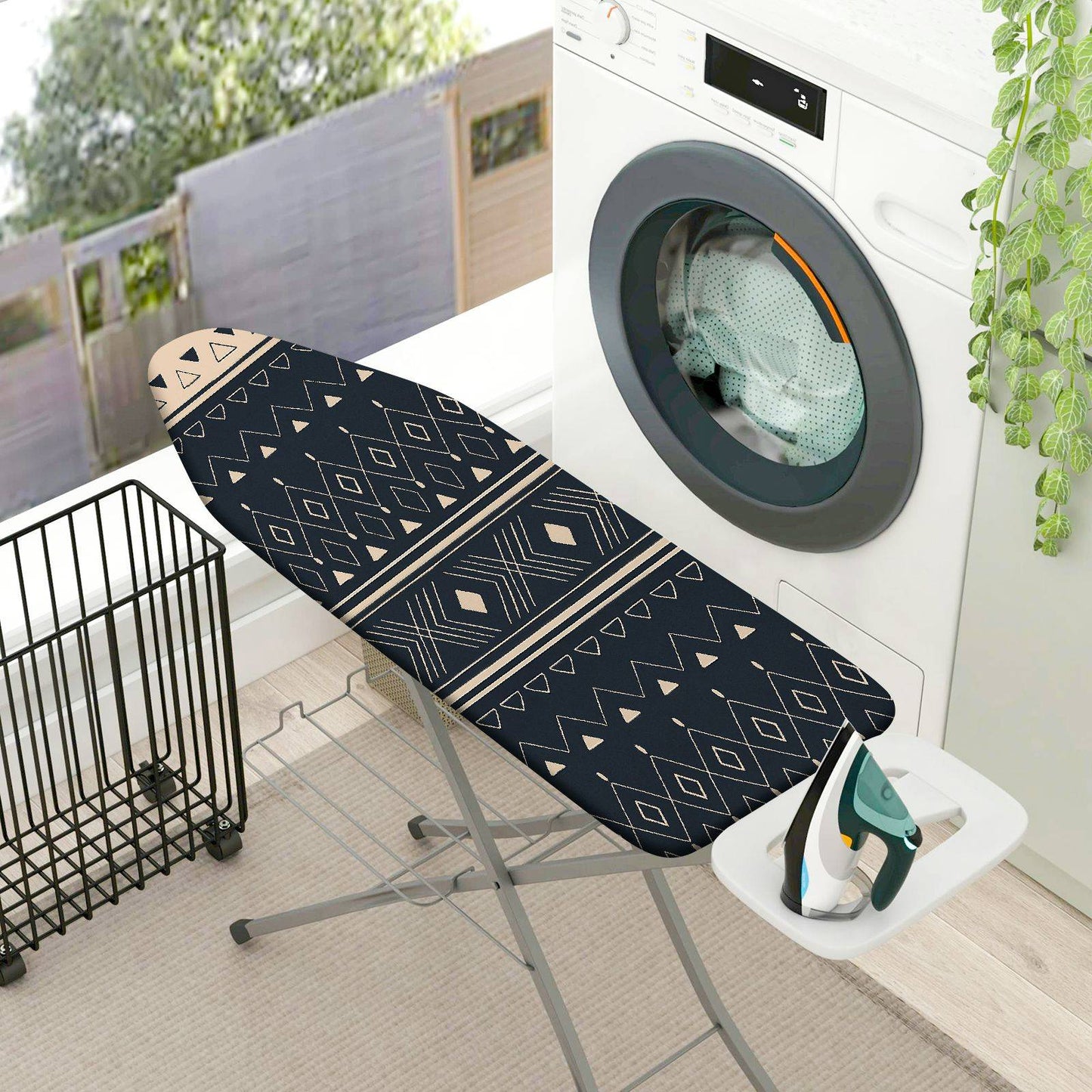 1-Piece Geometric Pattern Black Beige  Ironing Board Cover, Universal Size, Without Board