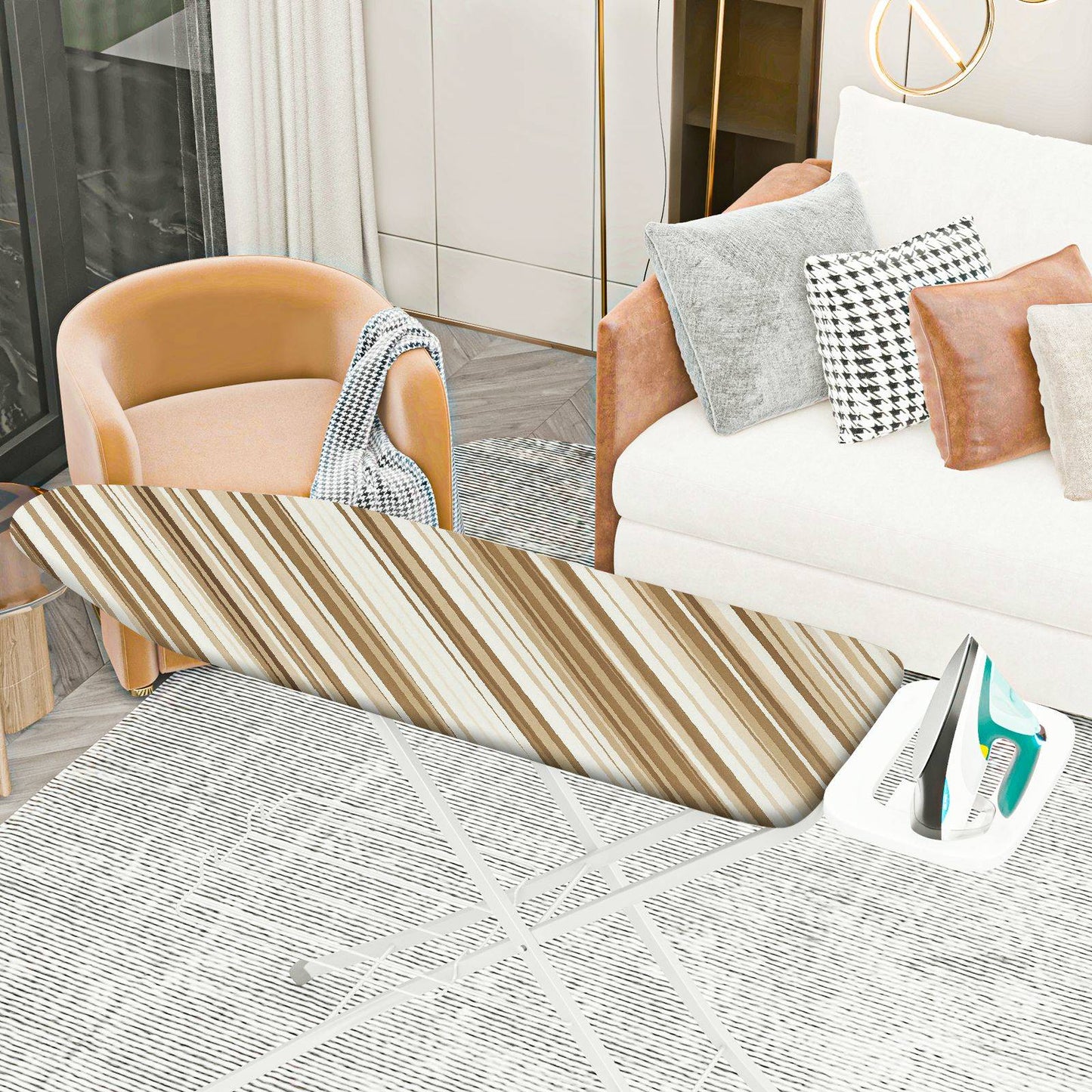 1-Piece Striped Beige Brown Pattern  Ironing Board Cover, Universal Size, Without Board