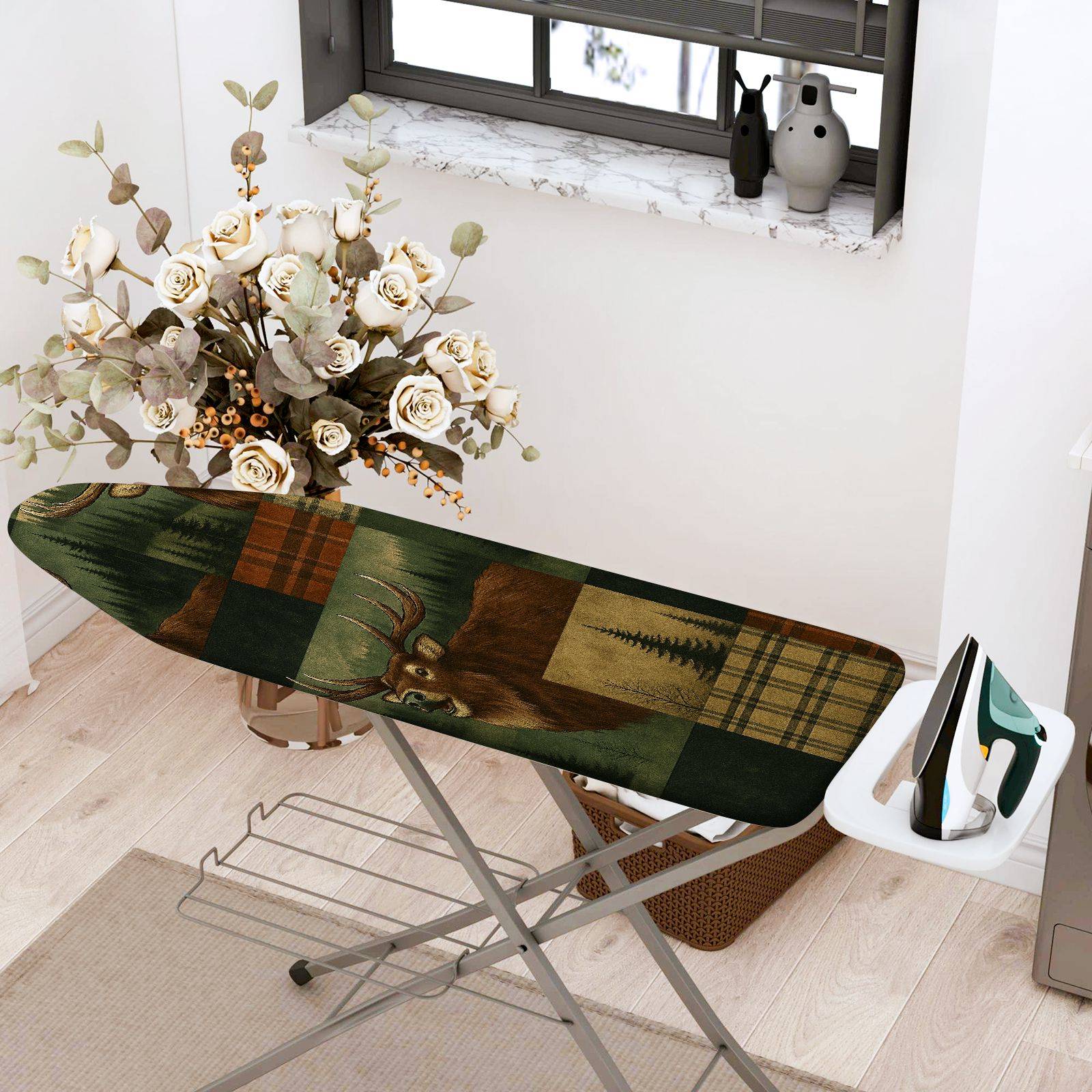1-Piece Deer Plaid Forest  Ironing Board Cover, Universal Size, Without Board