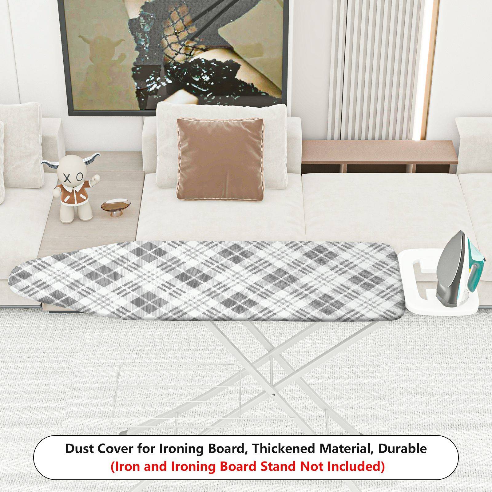 1-Piece Plaid Pattern Gray White Decorative  Ironing Board Cover, Universal Size, Without Board