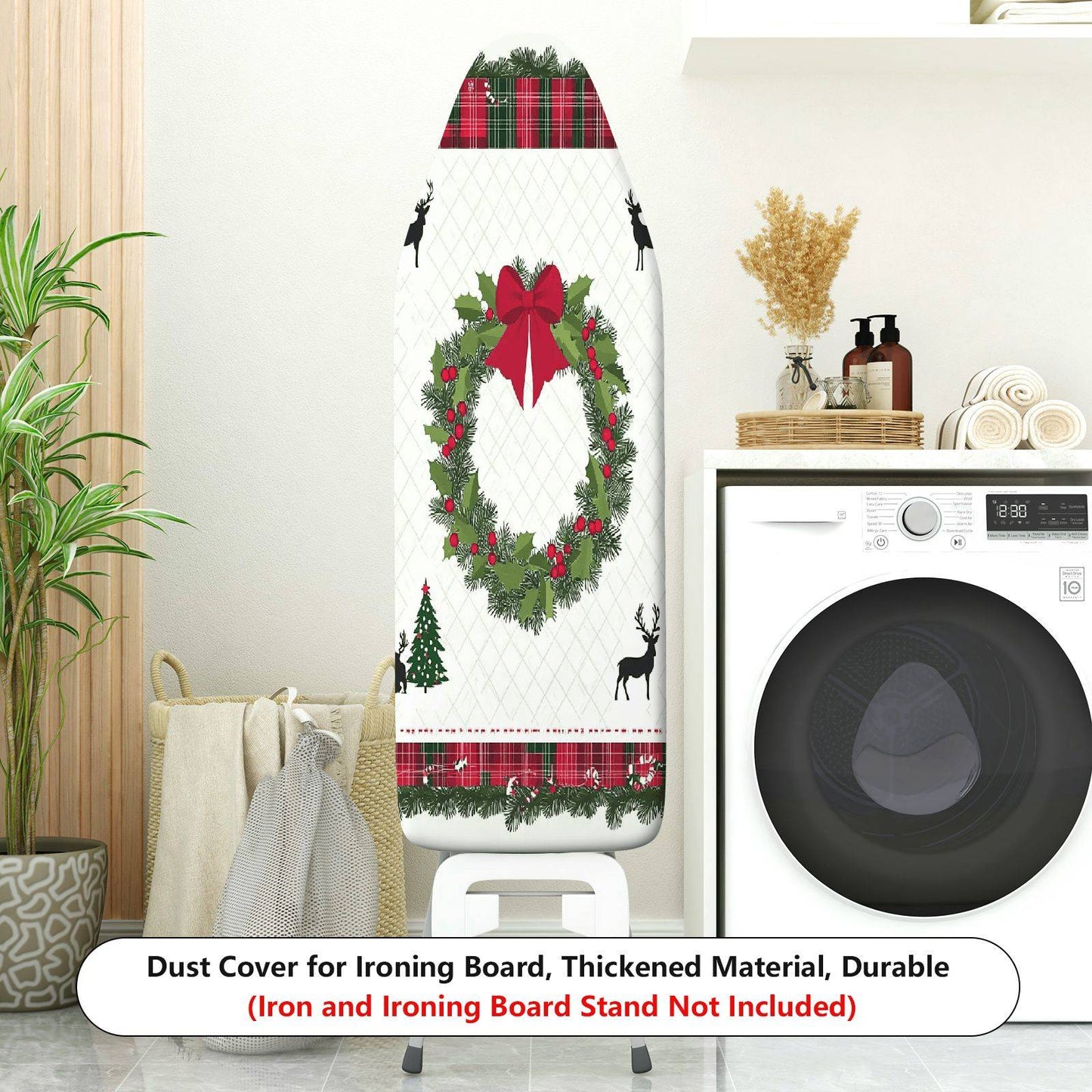 1-Piece Christmas Wreath Plaid Reindeer  Ironing Board Cover, Universal Size, Without Board