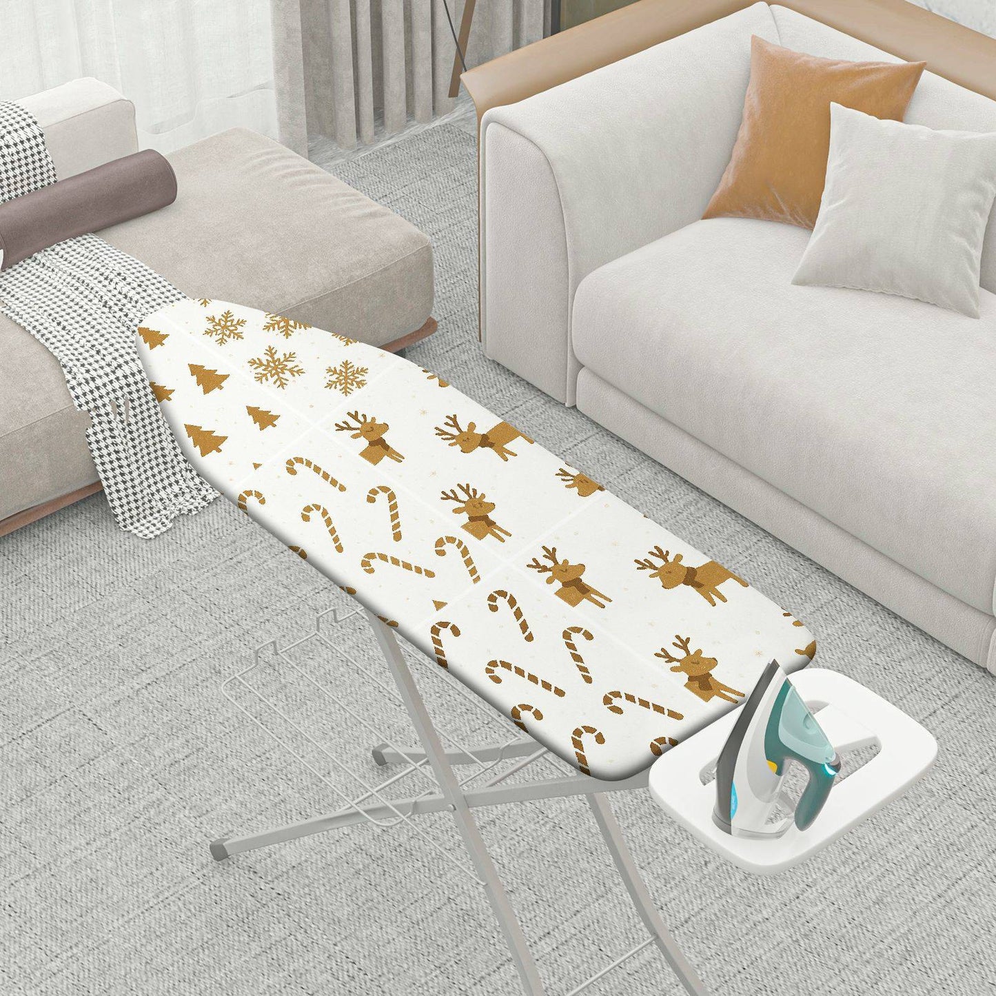 1-Piece Christmas Reindeer Snowflakes  Ironing Board Cover, Universal Size, Without Board