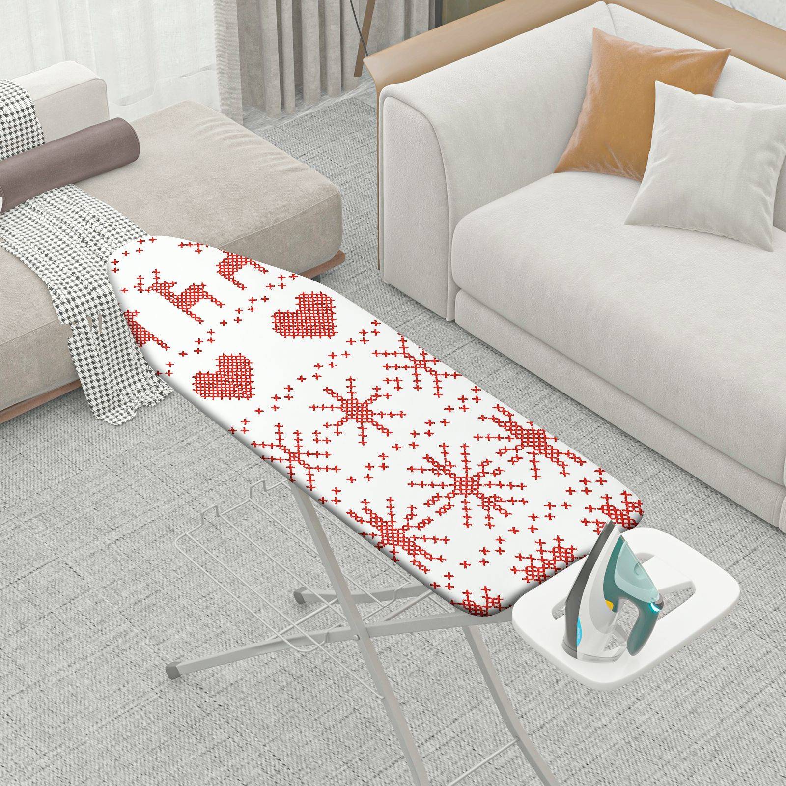 1-Piece Christmas Nordic Deer Heart  Ironing Board Cover, Universal Size, Without Board