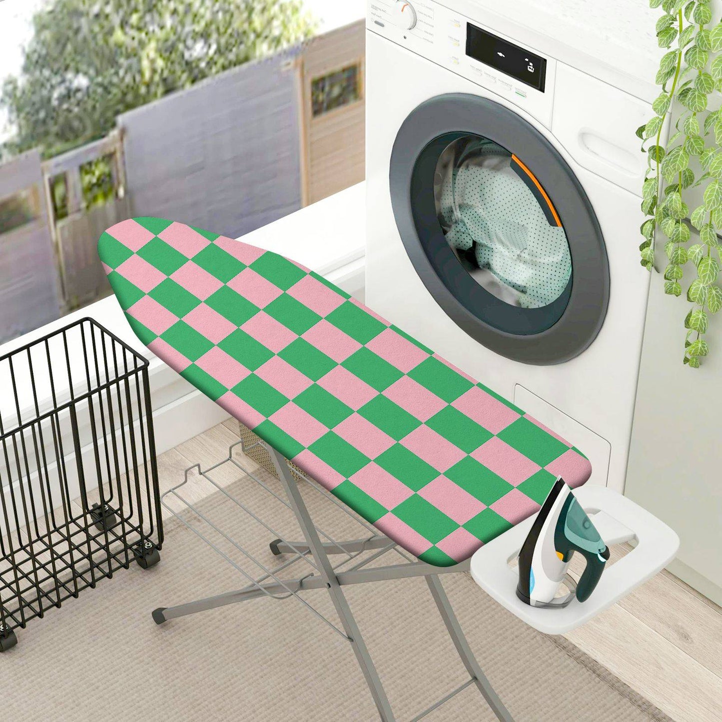 1-Piece Checkered Pink Green Plaid  Ironing Board Cover, Universal Size, Without Board