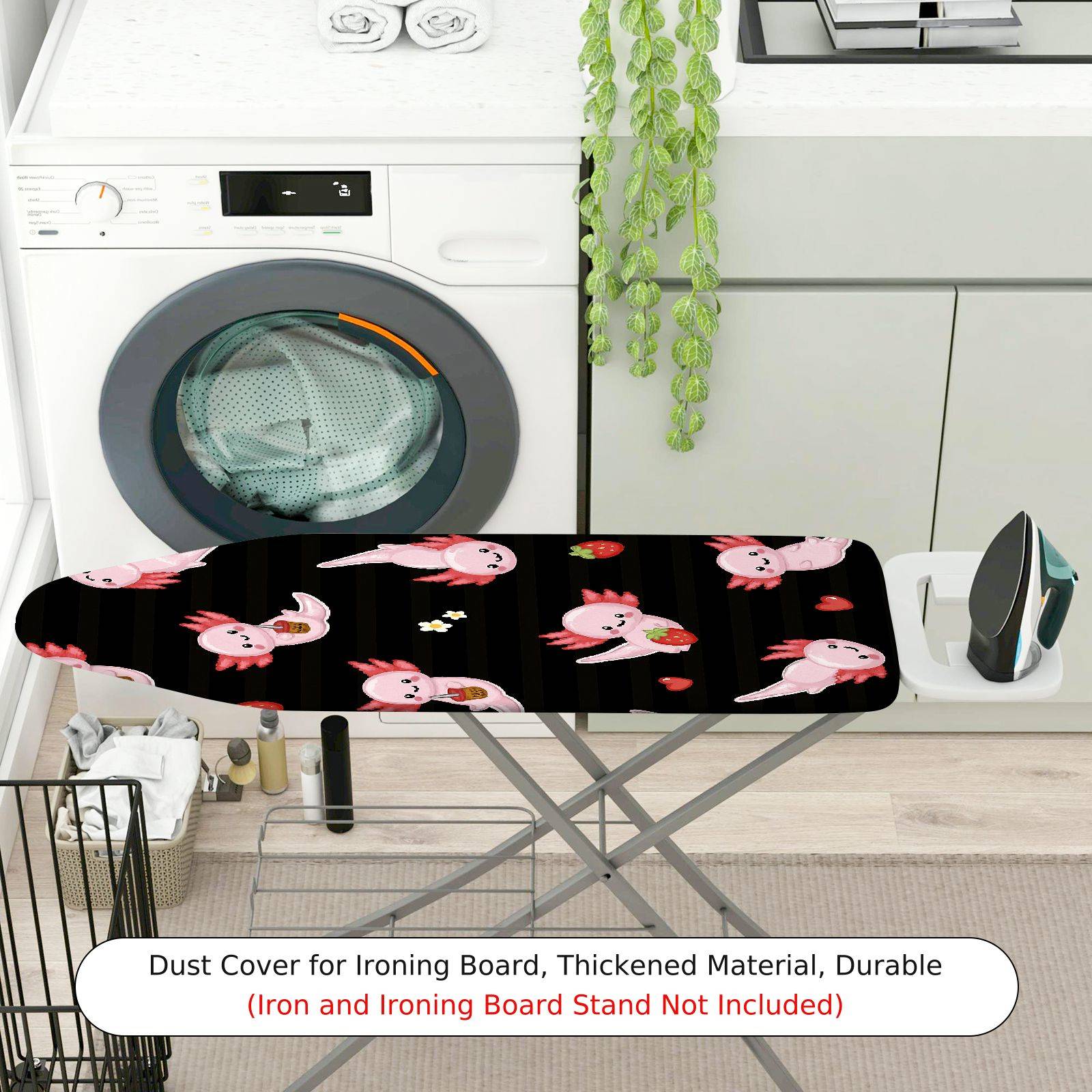 1-Piece Cute Axolotl Strawberry Floral  Ironing Board Cover, Universal Size, Without Board
