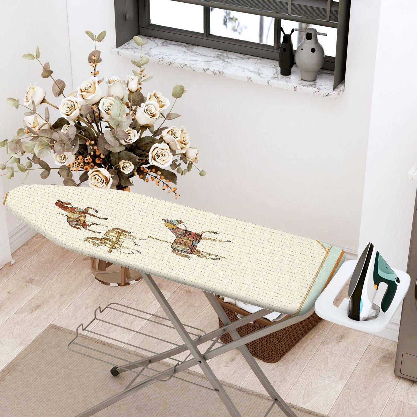 1-Piece Horse Pattern Beige Embroidery  Ironing Board Cover, Universal Size, Without Board