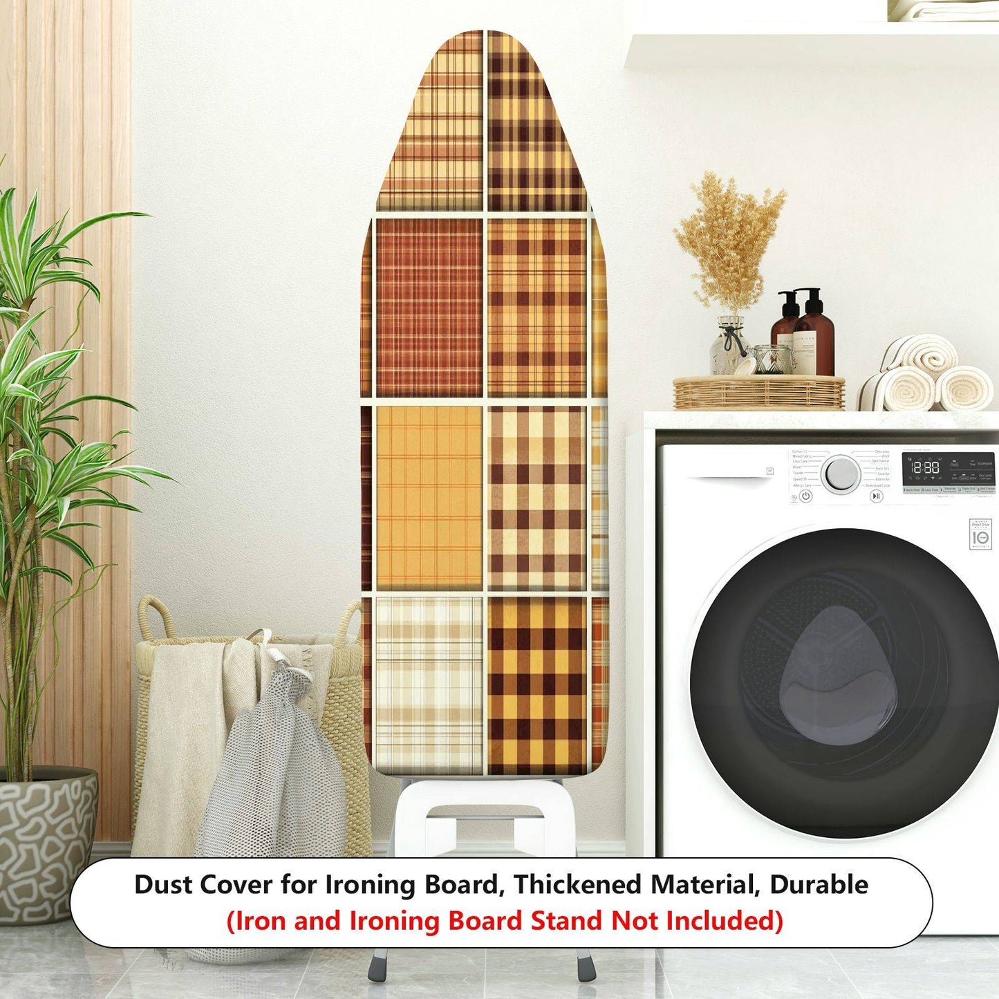 1-Piece Plaid Brown Beige  Ironing Board Cover, Universal Size, Without Board