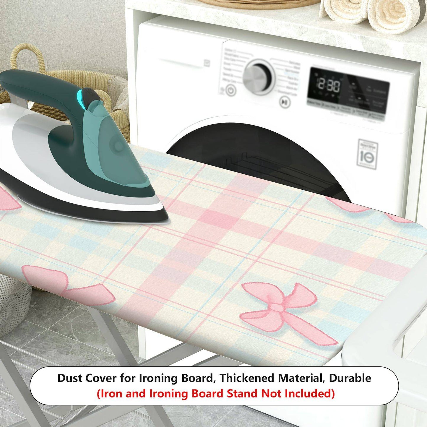 1-Piece Plaid Pink Bow Decorative  Ironing Board Cover, Universal Size, Without Board