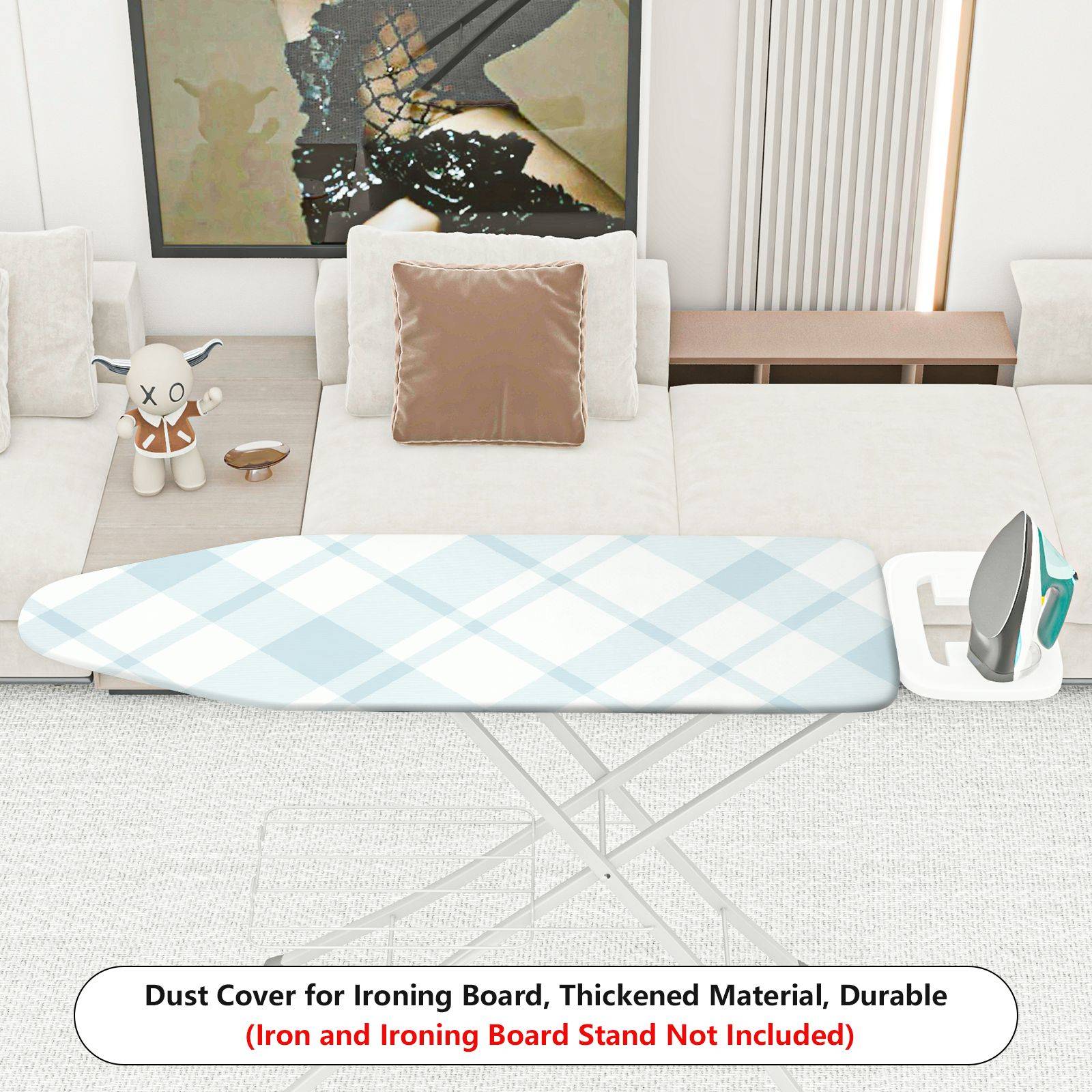 1-Piece Diamond Checkered Blue Plaid Minimalist  Ironing Board Cover, Universal Size, Without Board