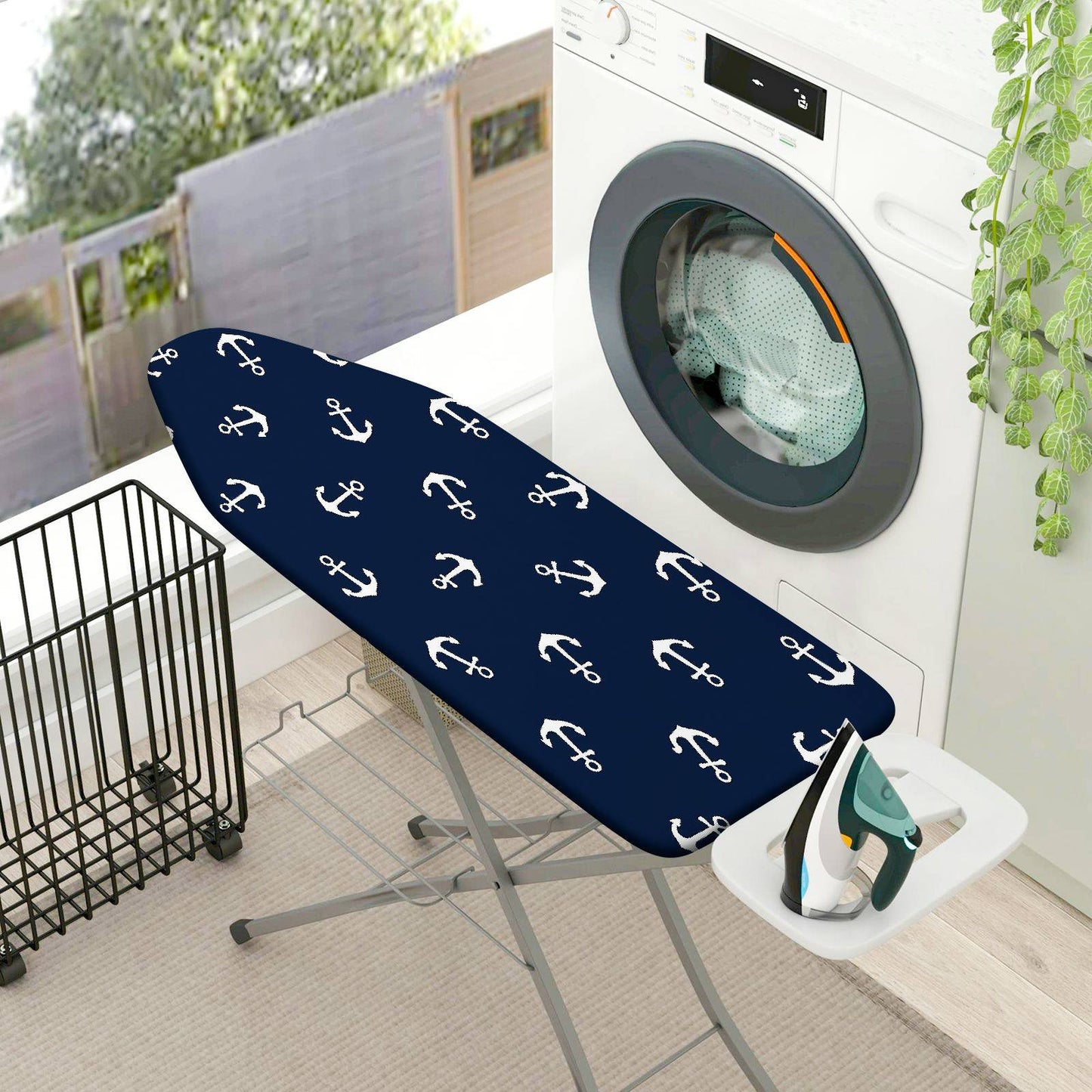 1-Piece Anchor Pattern Nautical Design Dark Blue  Ironing Board Cover, Universal Size, Without Board