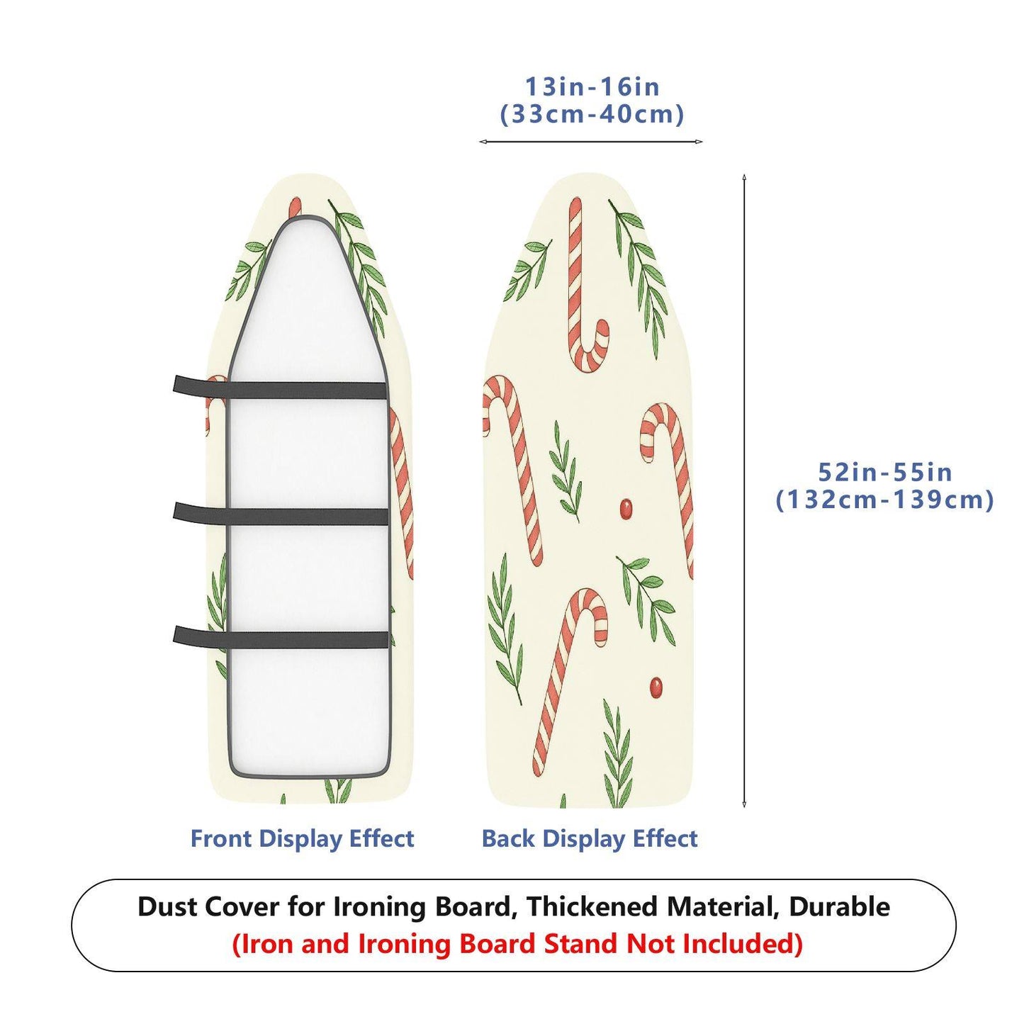 1-Piece Christmas Candy Cane Leaf Pattern  Ironing Board Cover, Universal Size, Without Board