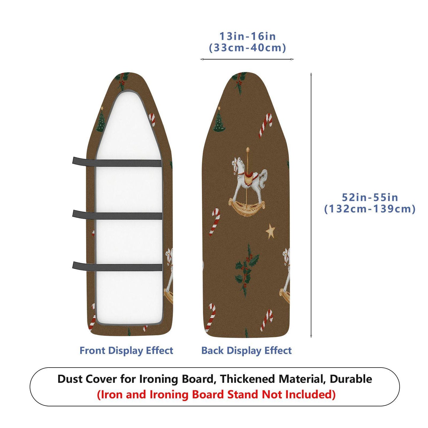 1-Piece Christmas Rocking Horse Holly  Ironing Board Cover, Universal Size, Without Board