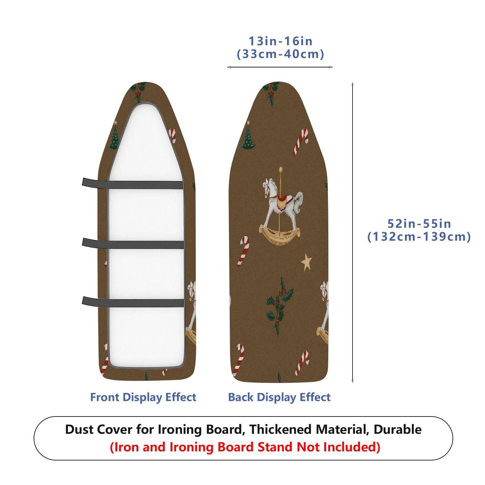 1-Piece Christmas Rocking Horse Holly  Ironing Board Cover, Universal Size, Without Board