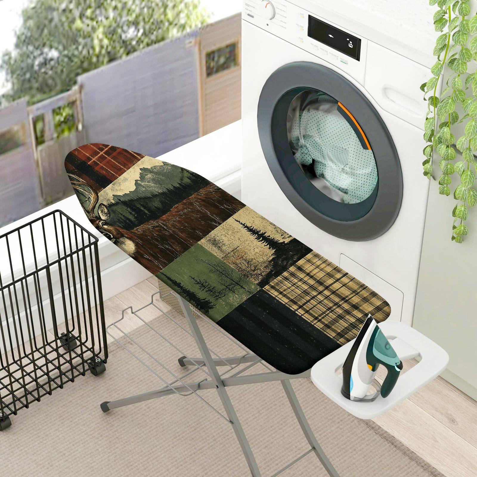 1-Piece Forest Deer Plaid  Ironing Board Cover, Universal Size, Without Board